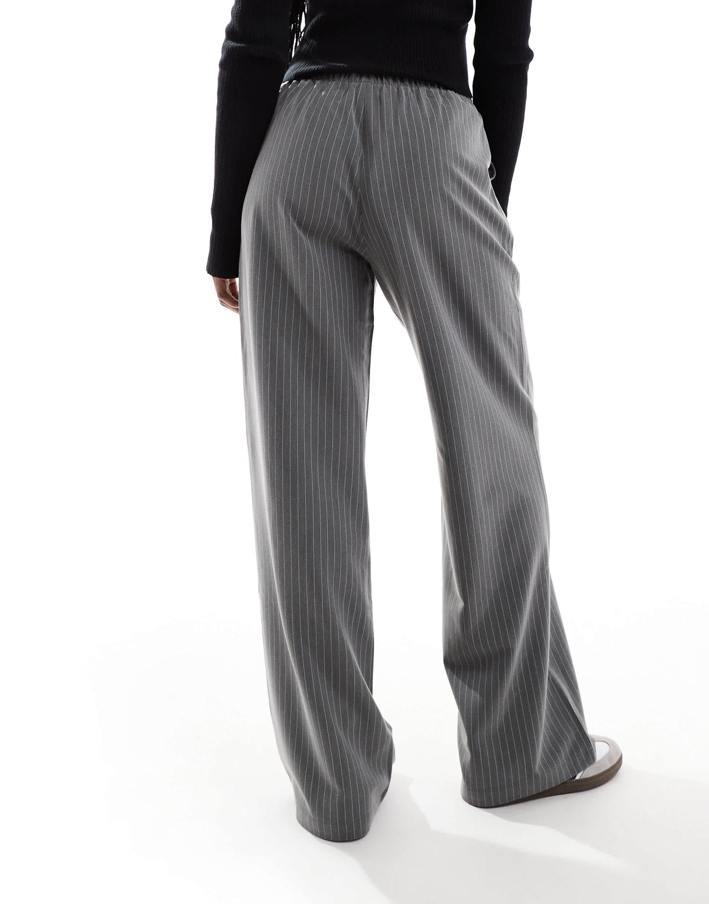 Stradivarius pull on trouser in grey pinstripe