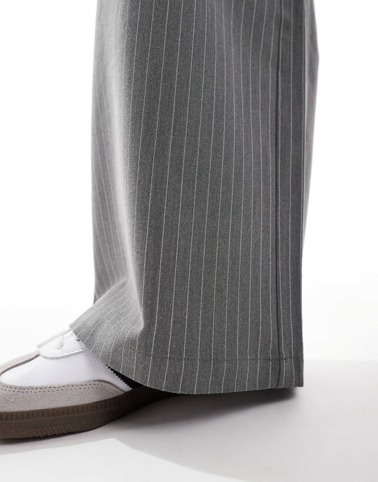 Stradivarius pull on trouser in grey pinstripe