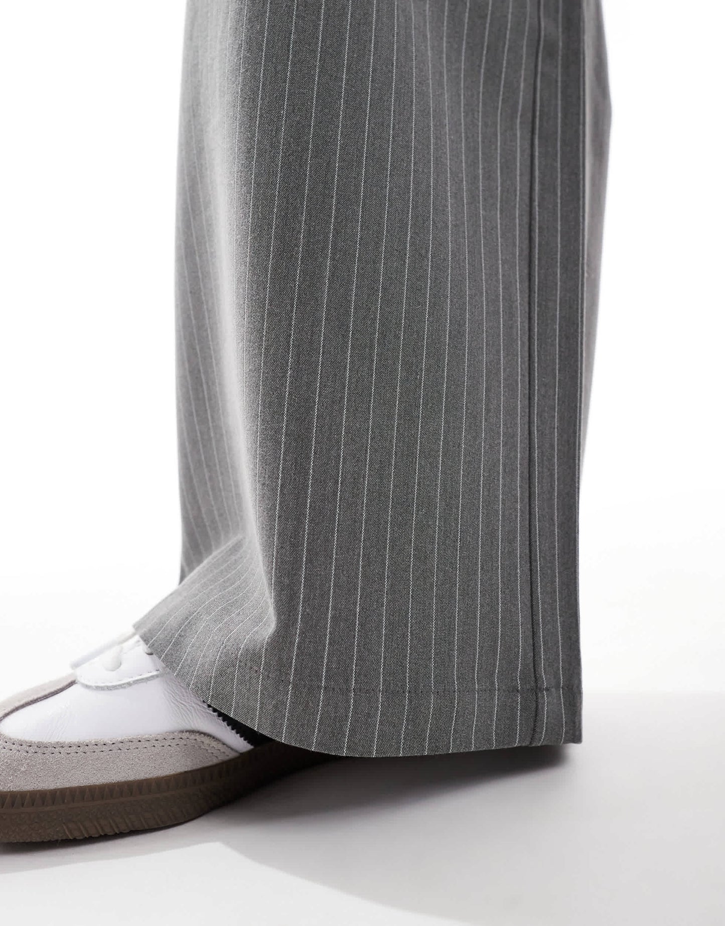 Stradivarius pull on trouser in grey pinstripe