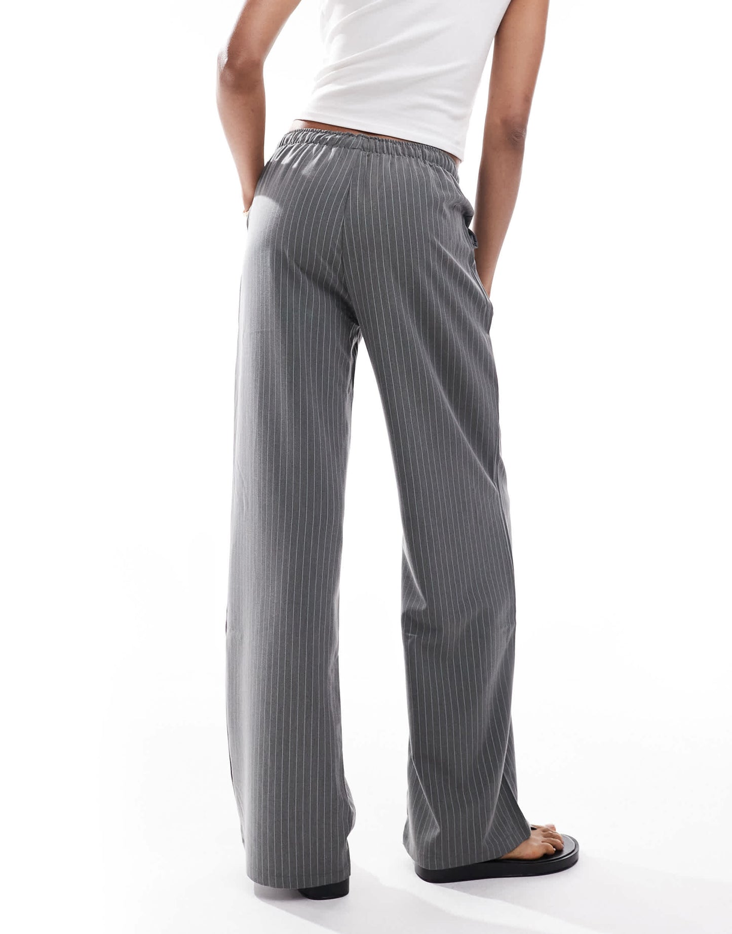 Stradivarius Tall pull on trouser in grey pinstripe