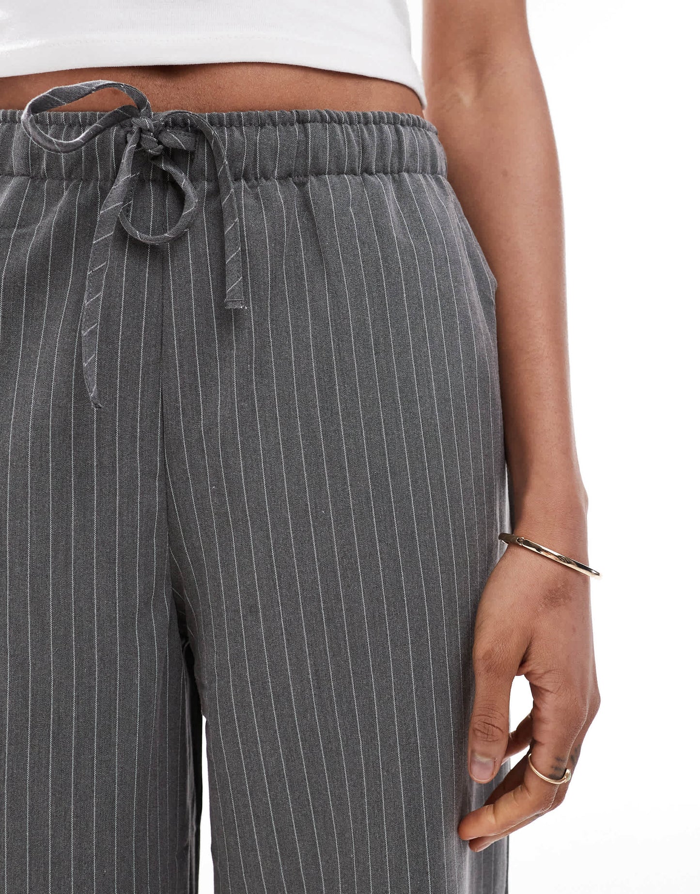 Stradivarius Tall pull on trouser in grey pinstripe