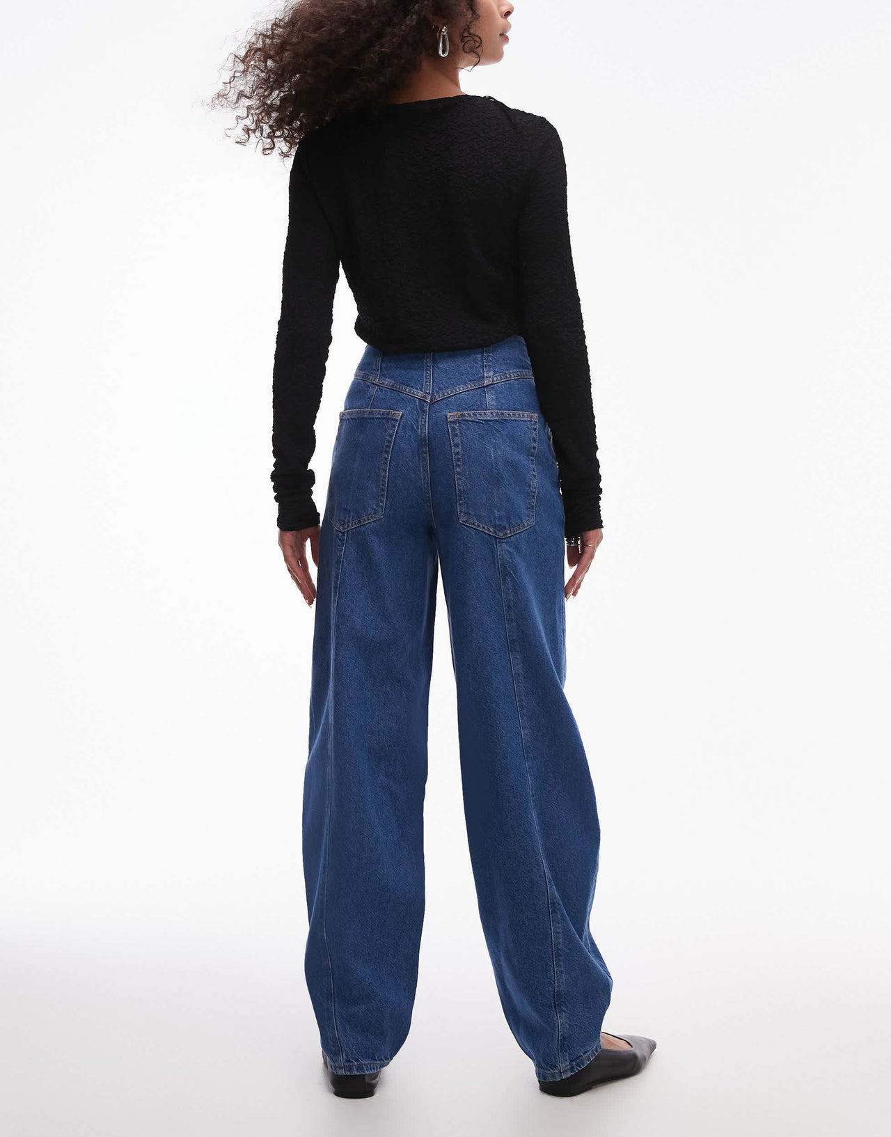 & Other Stories barrel leg jeans with front seam and corset wait seam detail in clean blue wash