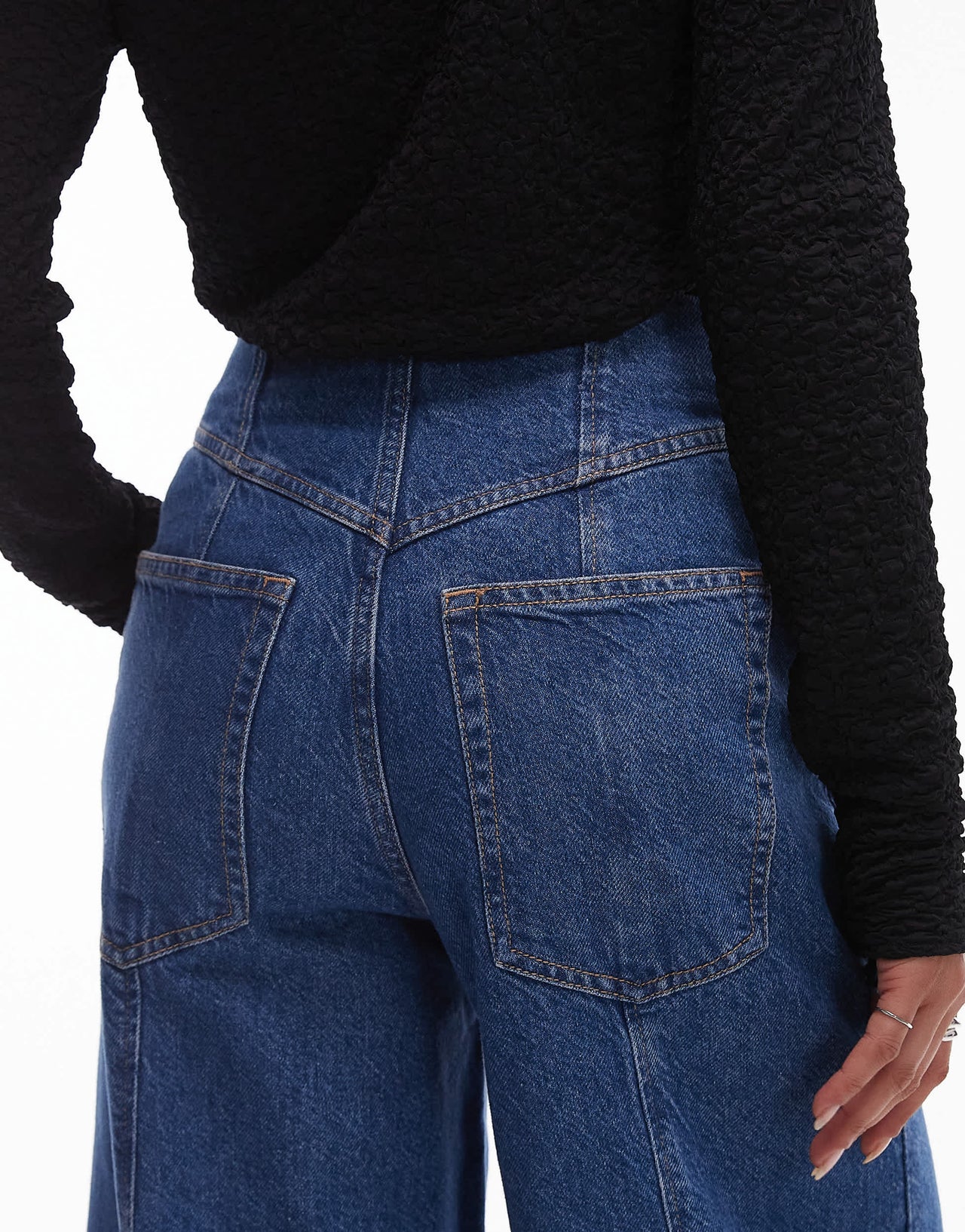 & Other Stories barrel leg jeans with front seam and corset wait seam detail in clean blue wash