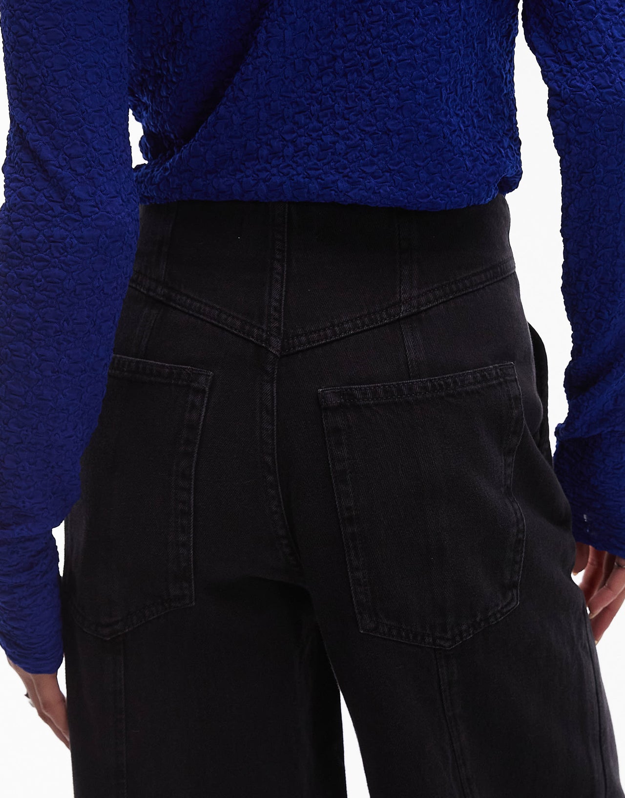 & Other Stories barrel leg jeans with front seam and corset wait seam detail in washed black