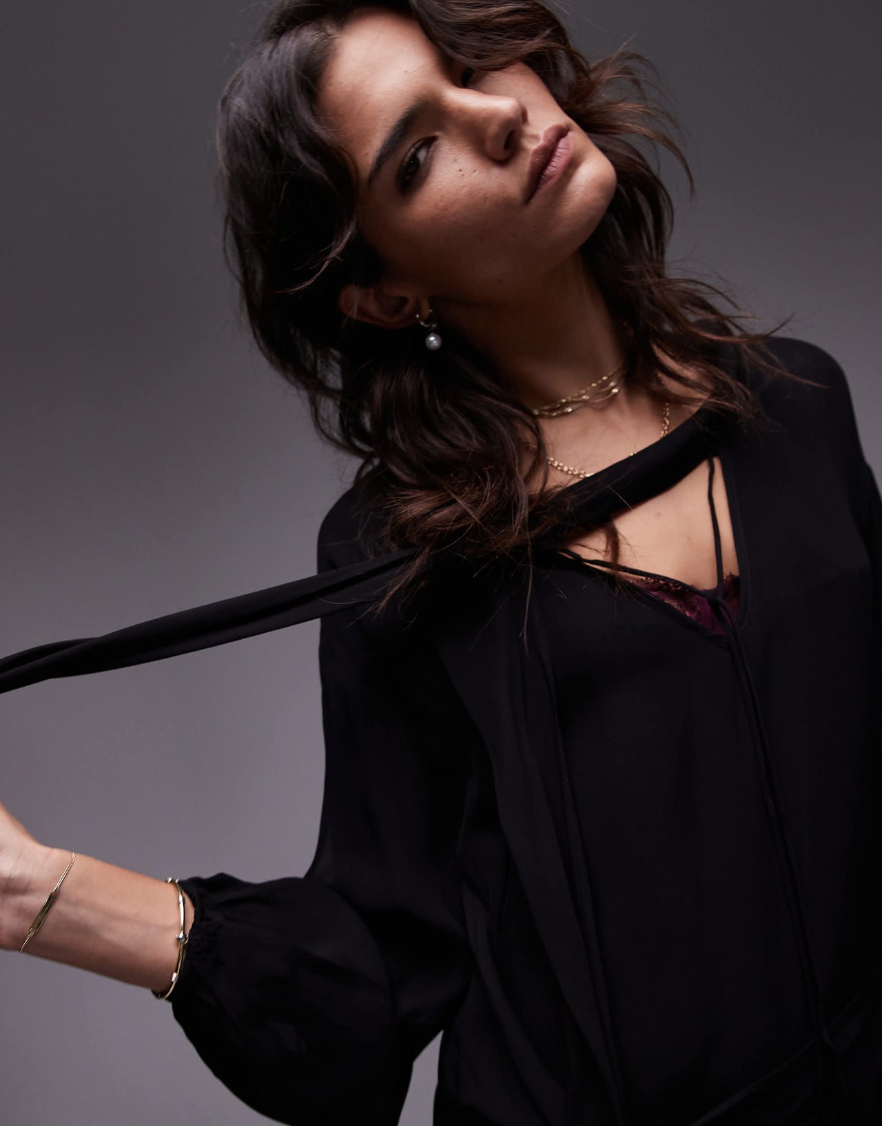 Topshop deep drape mini shirt dress in black