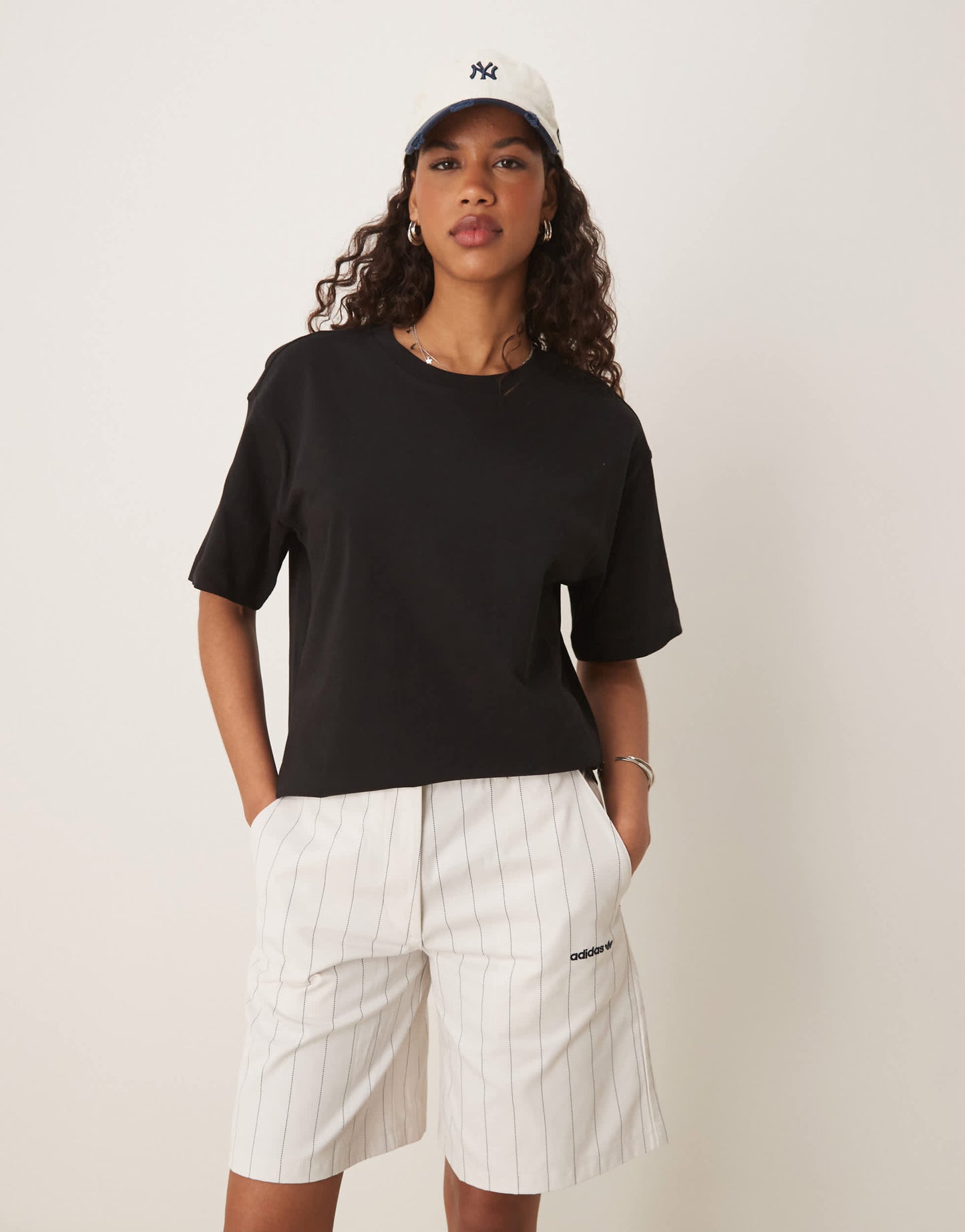 adidas Originals shorts in cream pinstripe