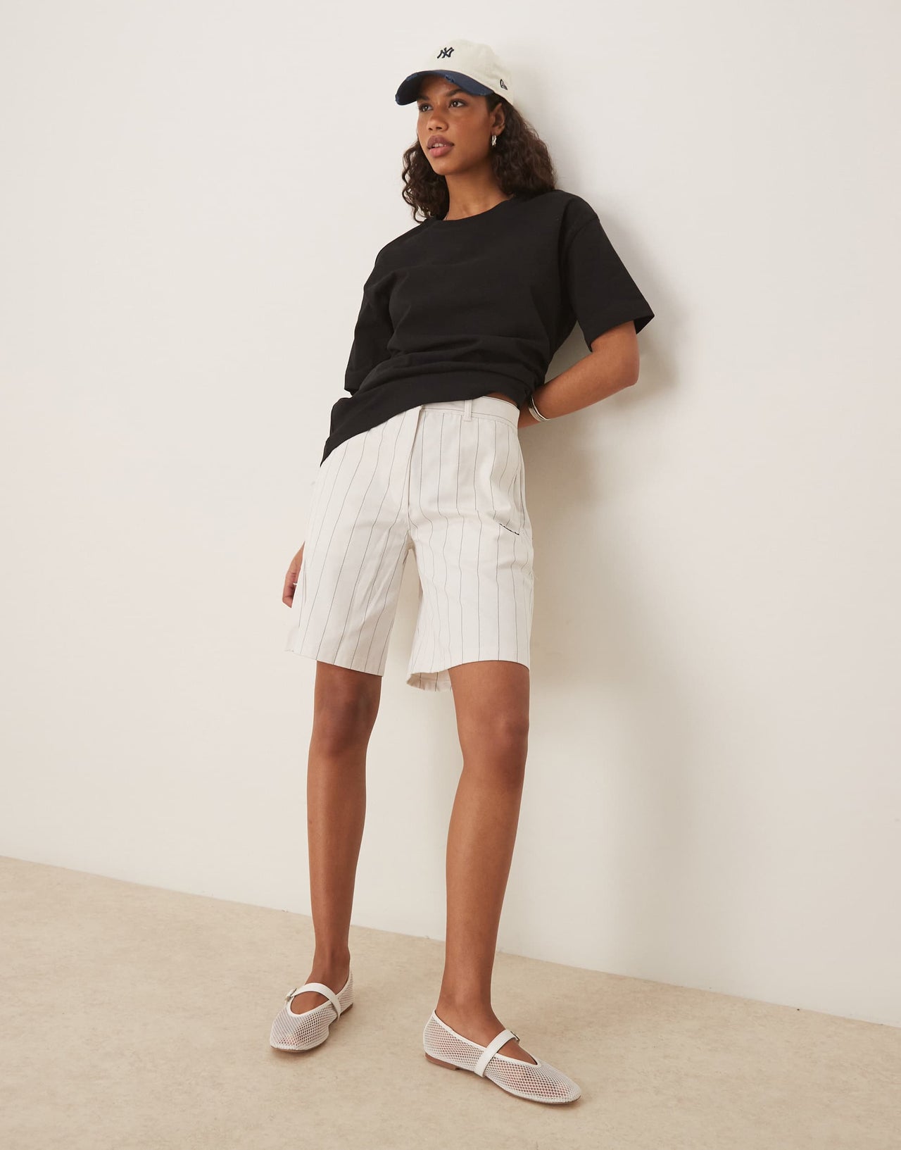 adidas Originals shorts in cream pinstripe