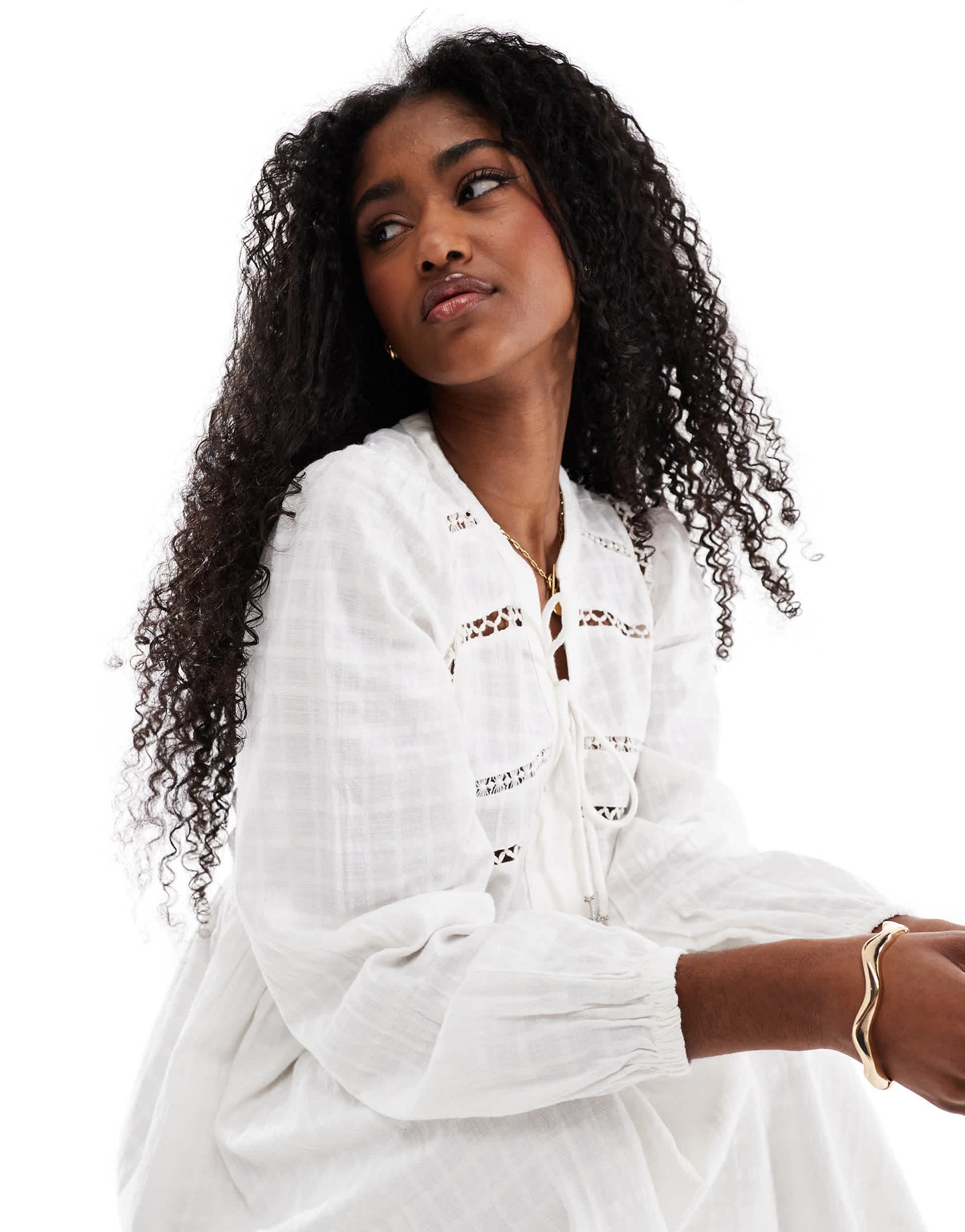 Accessorize long sleeve kaftan in white