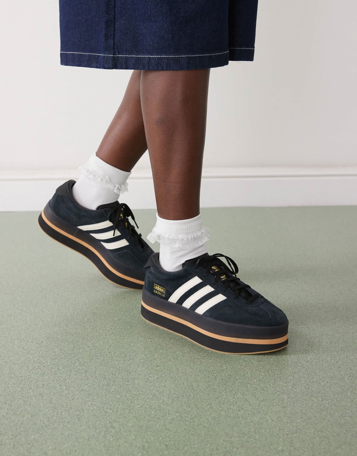 adidas Originals Gazelle Stack trainers in black and white