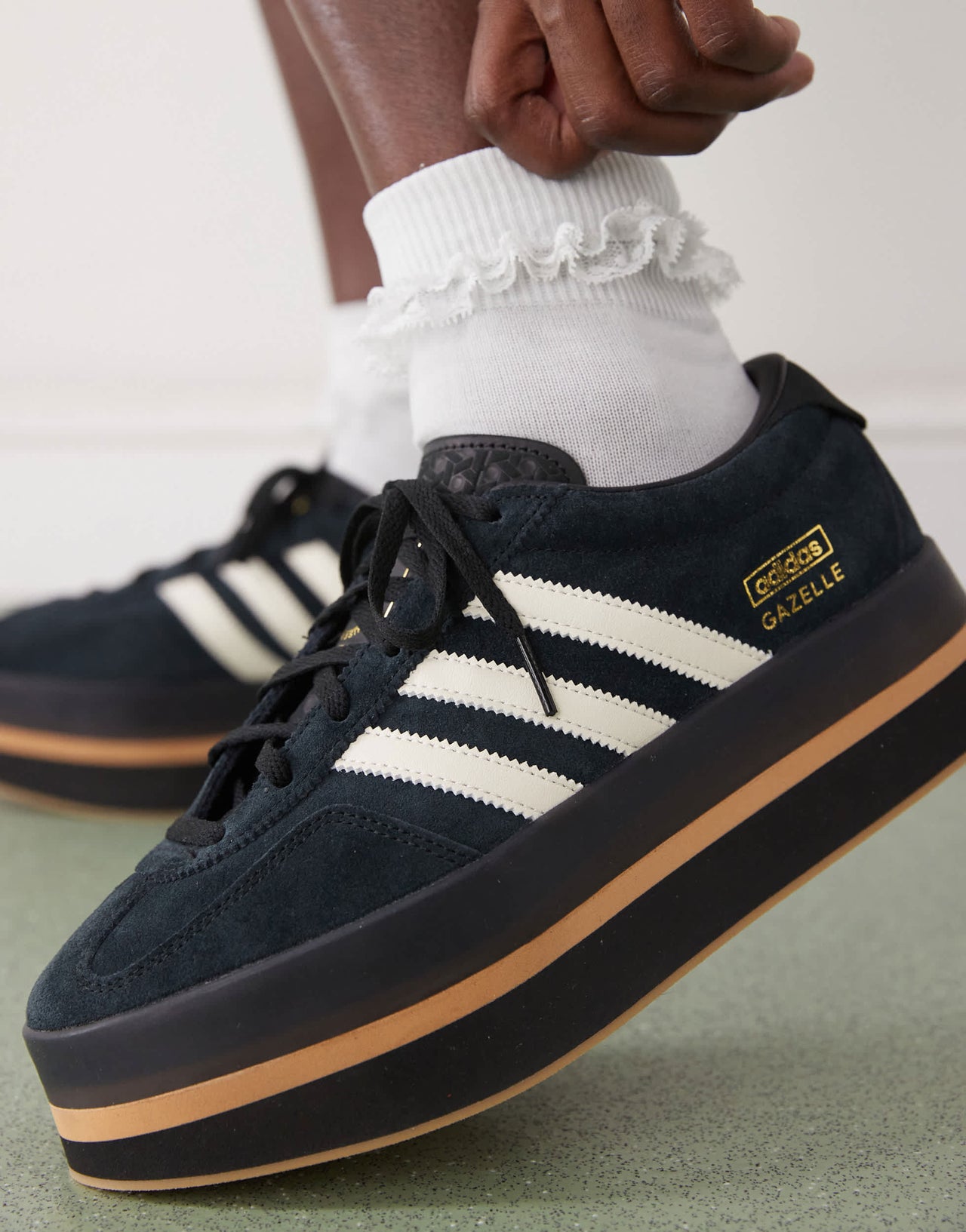 adidas Originals Gazelle Stack trainers in black and white
