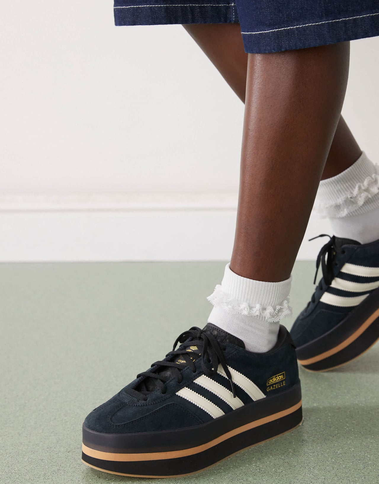 adidas Originals Gazelle Stack trainers in black and white