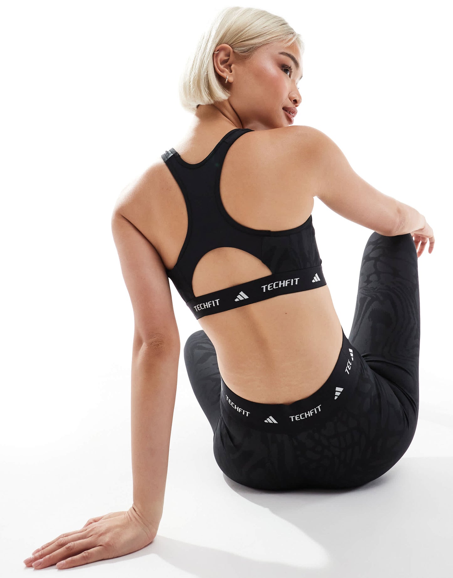 adidas Training Tech Fit sports bra in black print