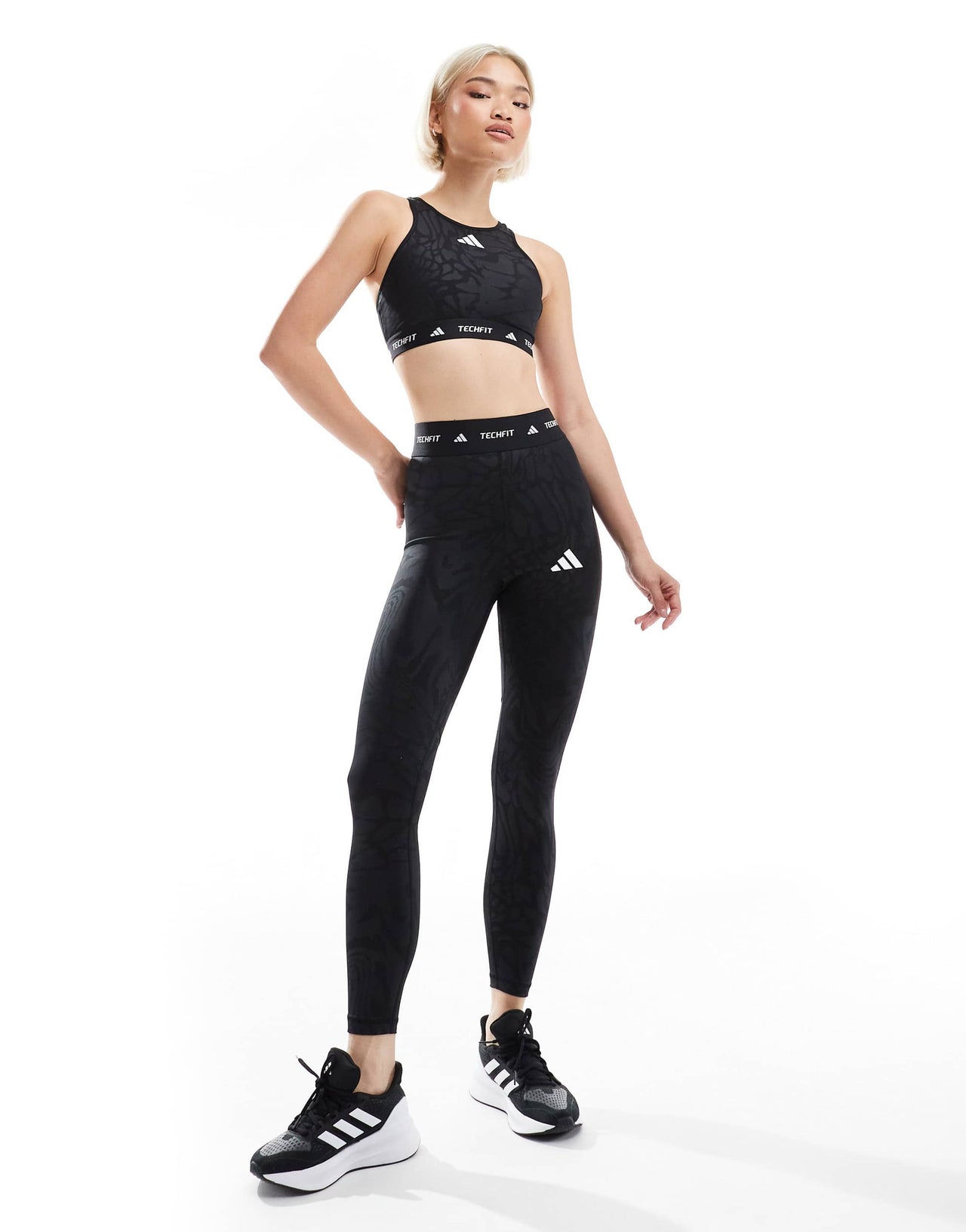 adidas Training Tech Fit sports bra in black print