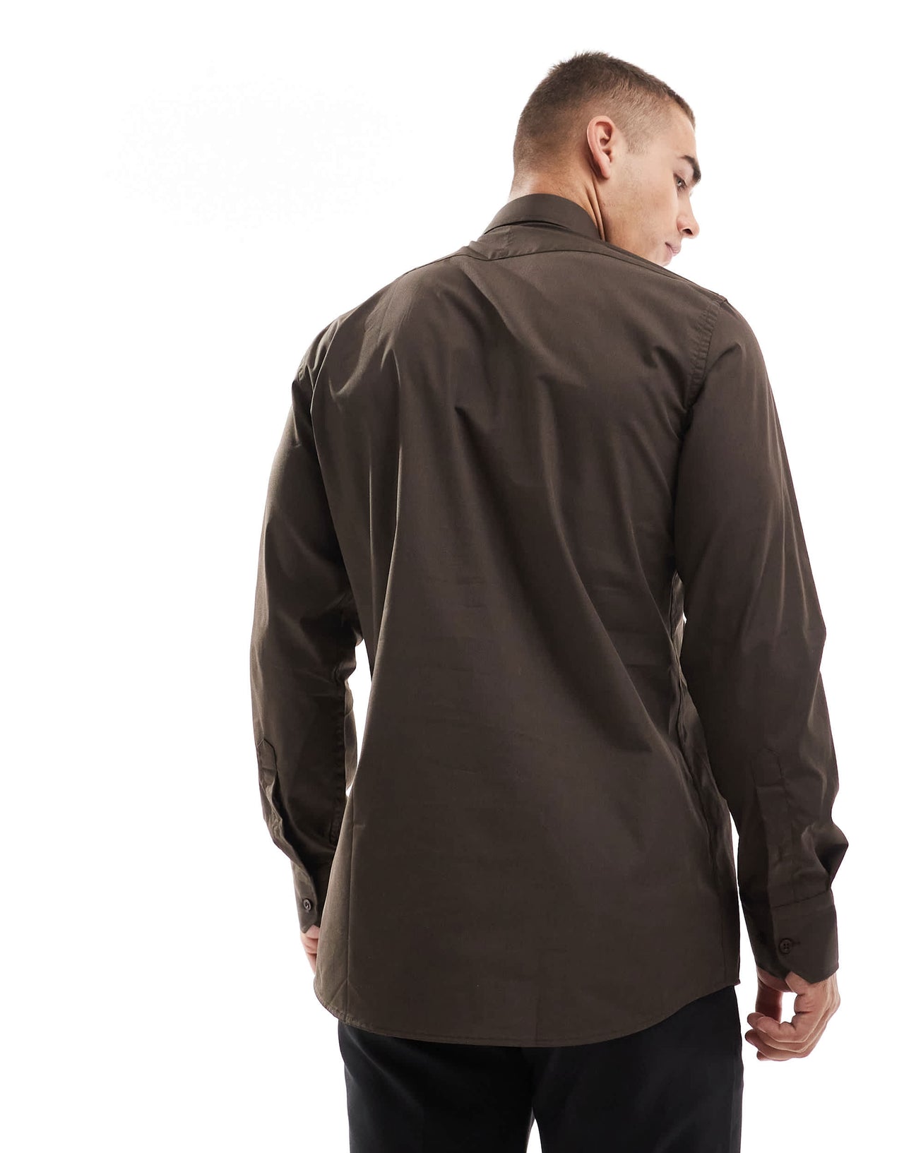 Shelby and Sons roslin smart shirt in chocolate with collar bar detail