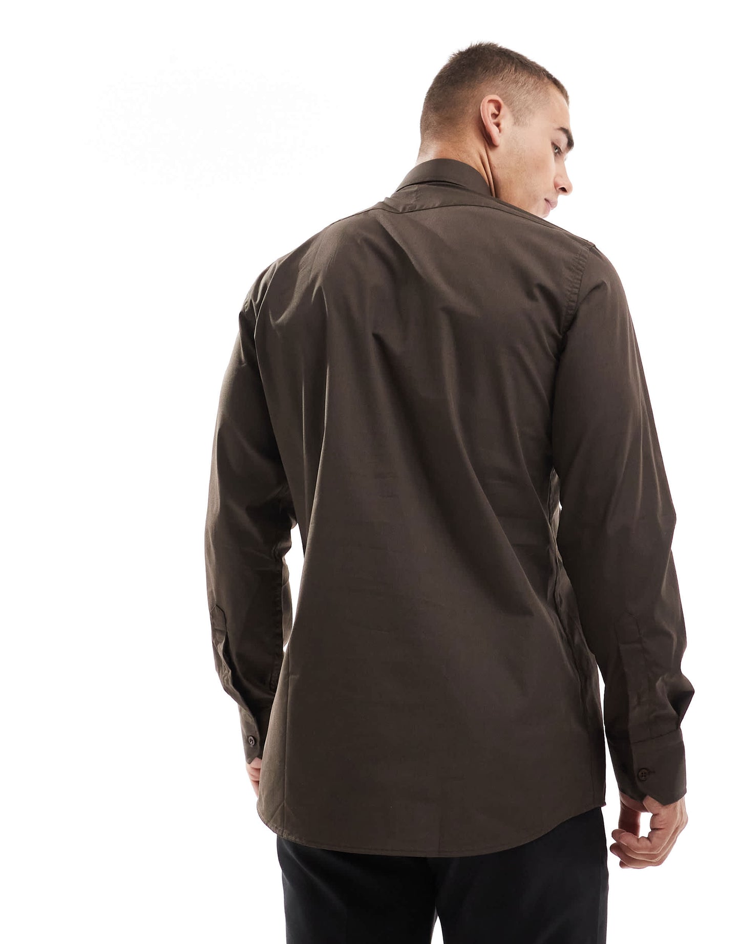 Shelby and Sons roslin smart shirt in chocolate with collar bar detail