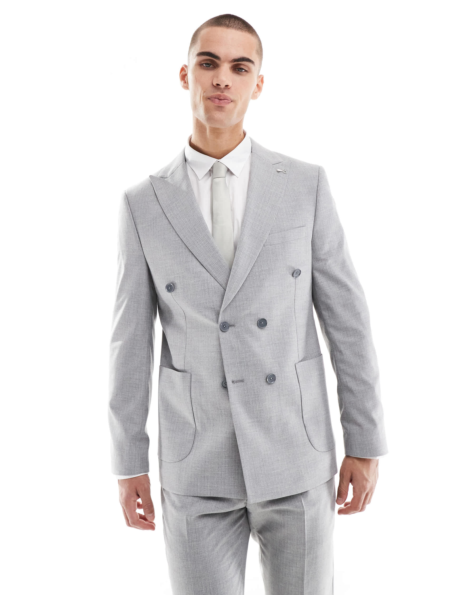 Shelby and Sons double breasted slim blazer in light grey co-ord