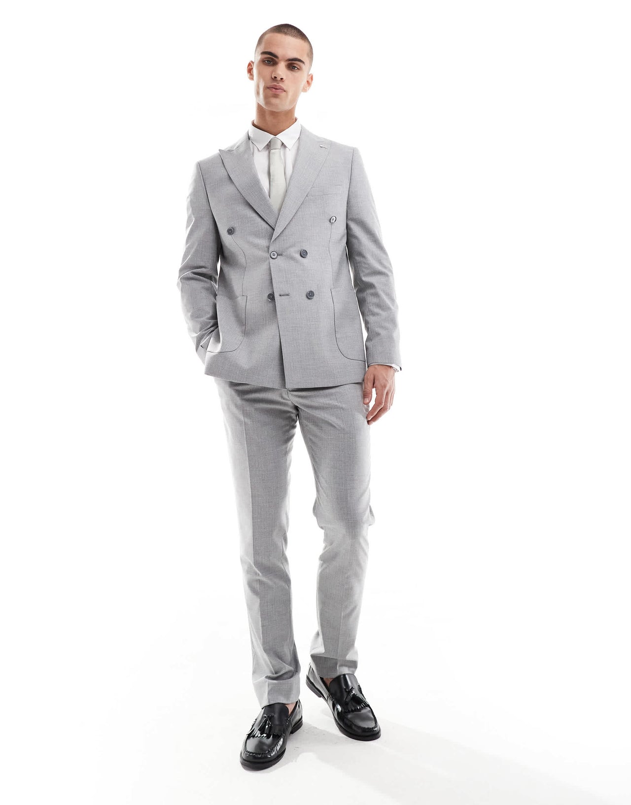 Shelby and Sons double breasted slim blazer in light grey co-ord