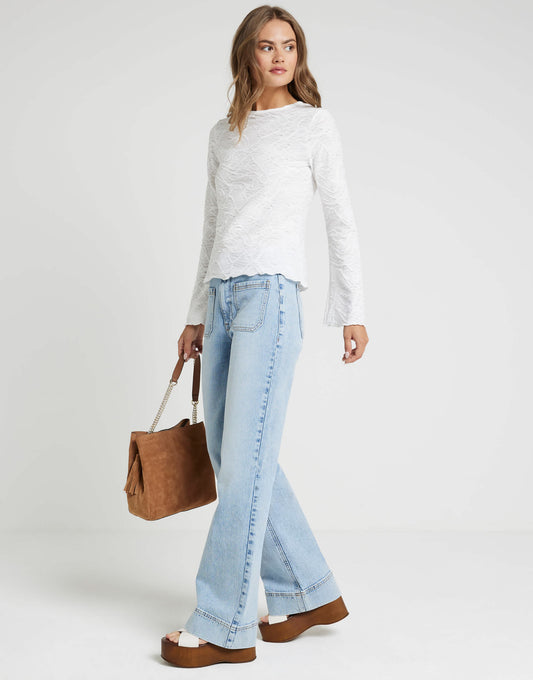 River Island Lace long sleeve top in cream
