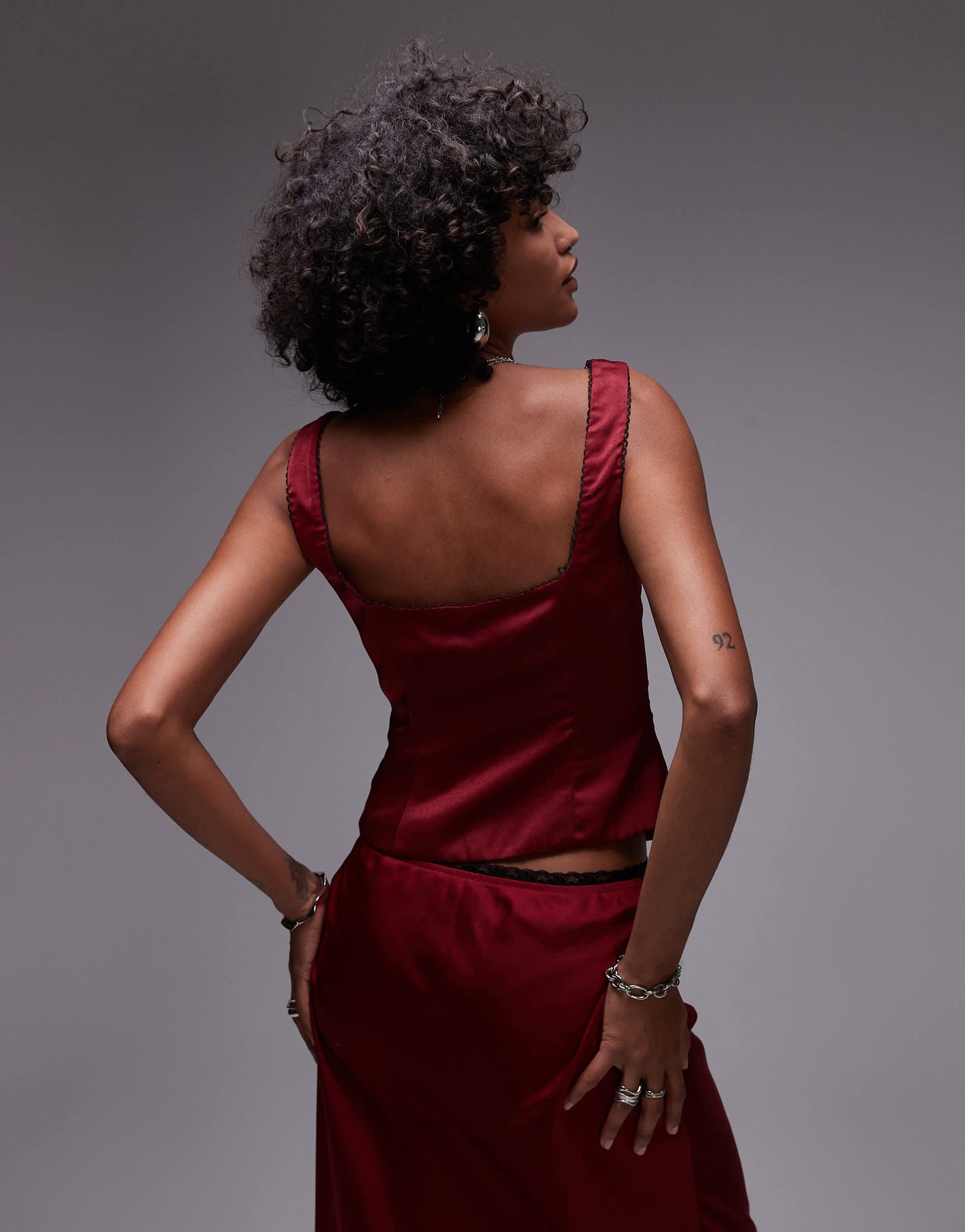 Nia true satin corset top co-ord in garnet red
