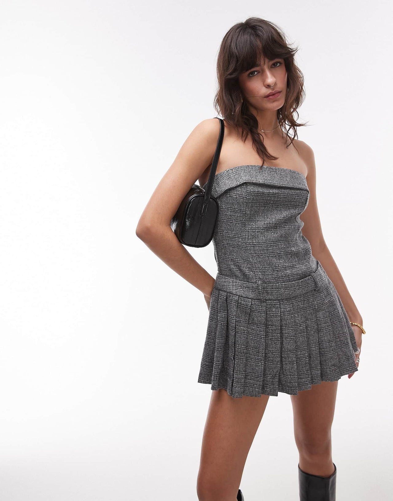 Nia rose pleated bandeau mini dress in grey