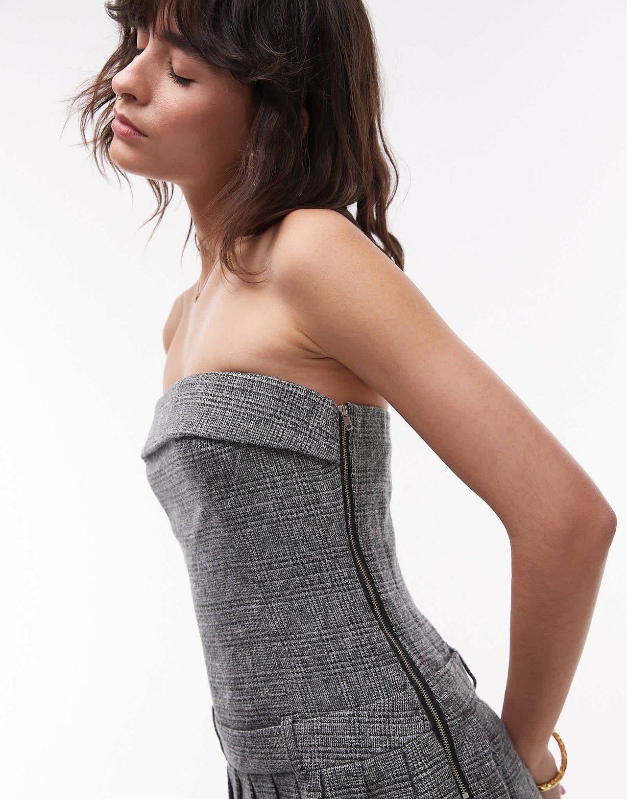 Nia rose pleated bandeau mini dress in grey