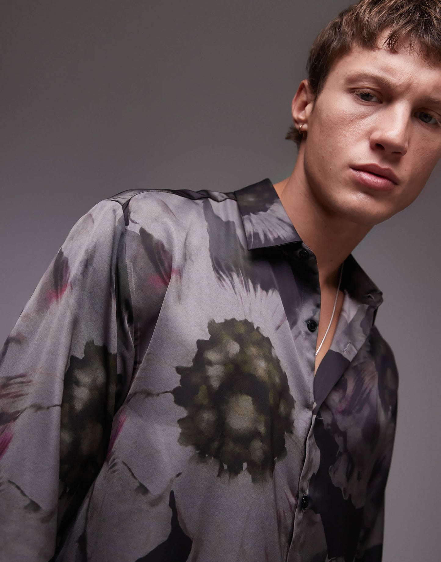 Topman long sleeve floral printed shirt in black