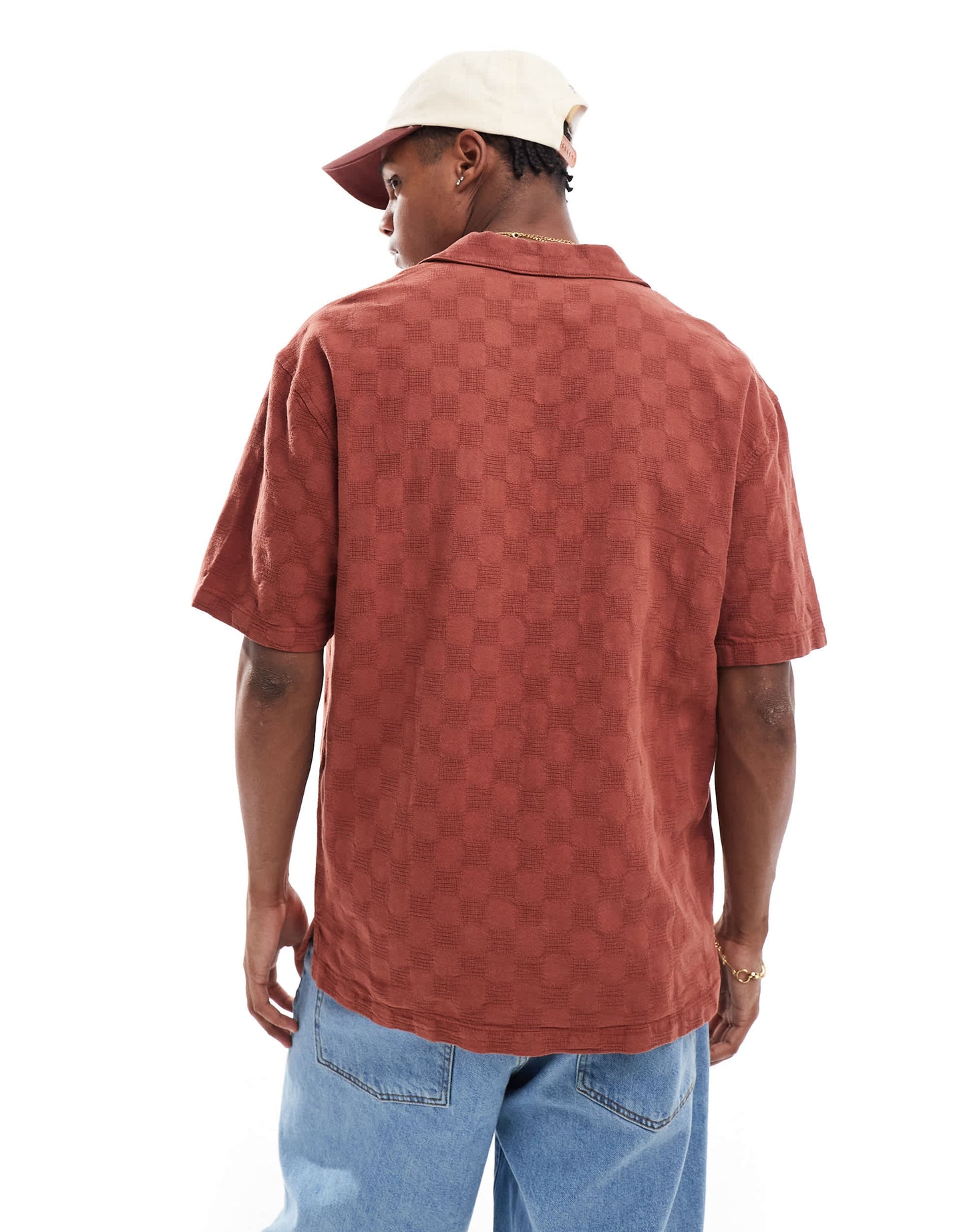 Pull&Bear checked detail shirt in burgundy