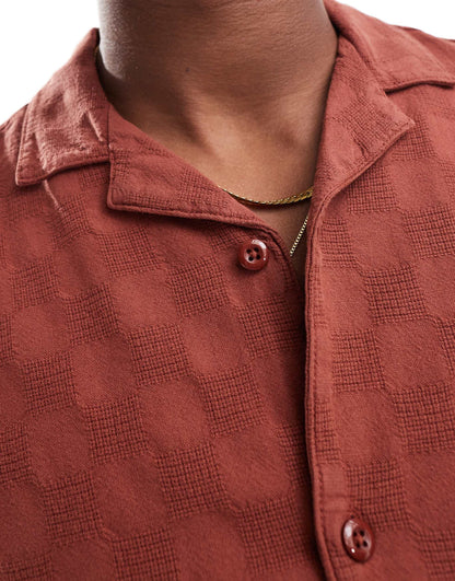 Pull&Bear checked detail shirt in burgundy