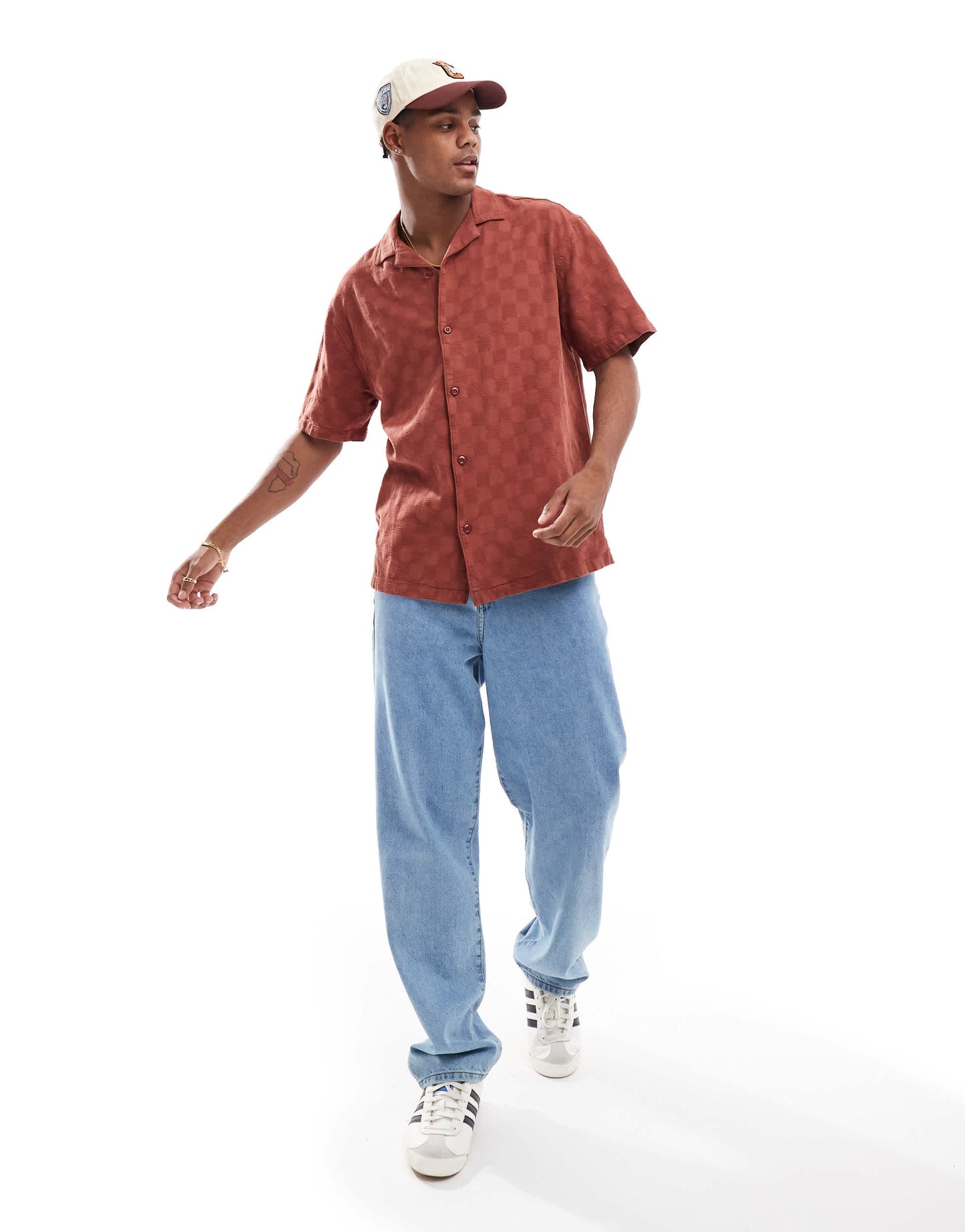 Pull&Bear checked detail shirt in burgundy