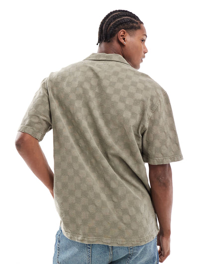 Pull&Bear checked detail shirt in khaki