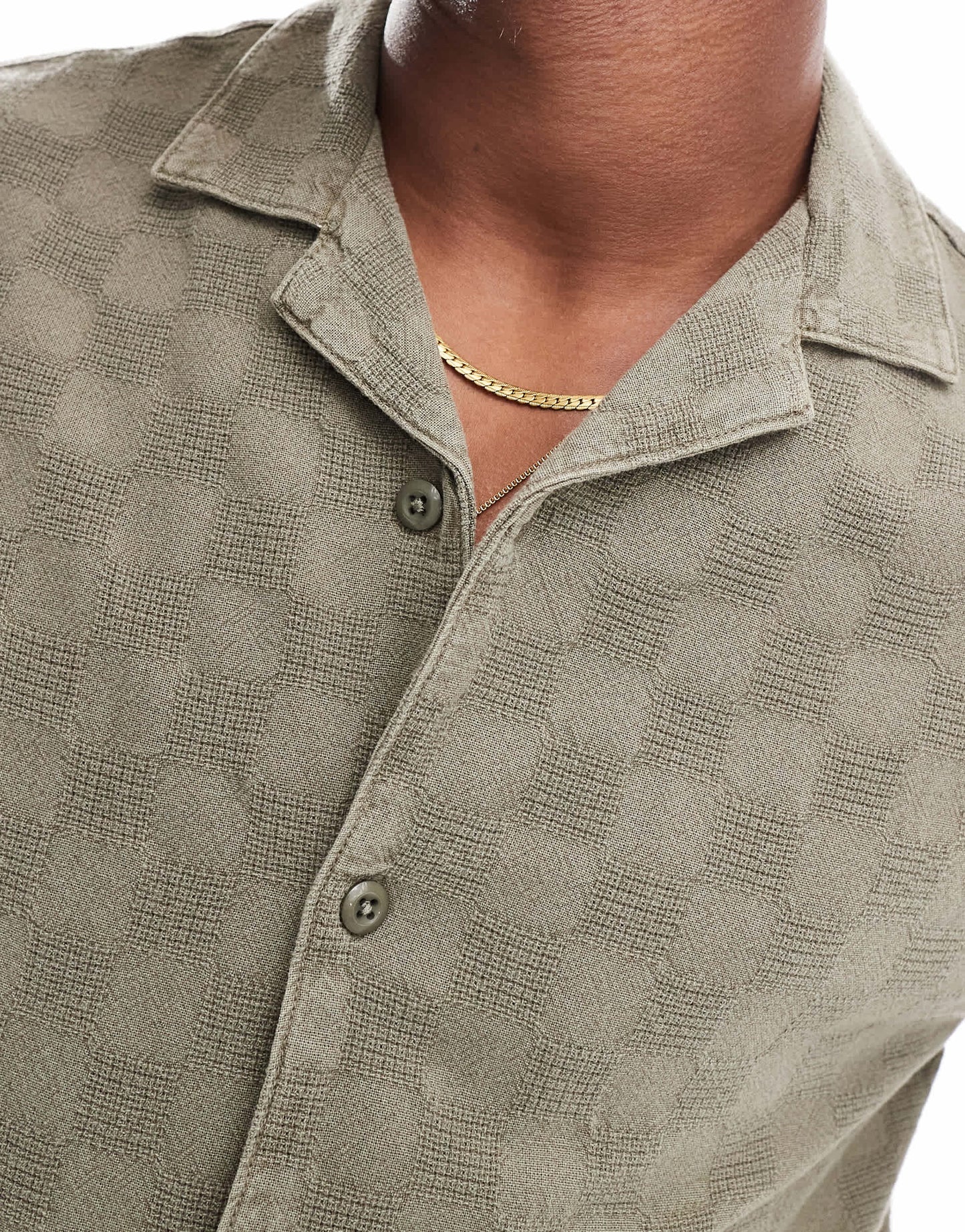 Pull&Bear checked detail shirt in khaki