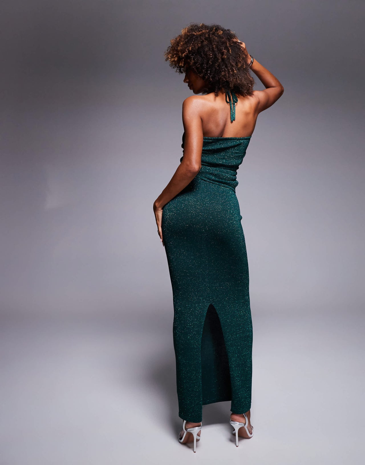 Wanderdoll Gizelle knot front halterneck top and maxi skirt set in emerald