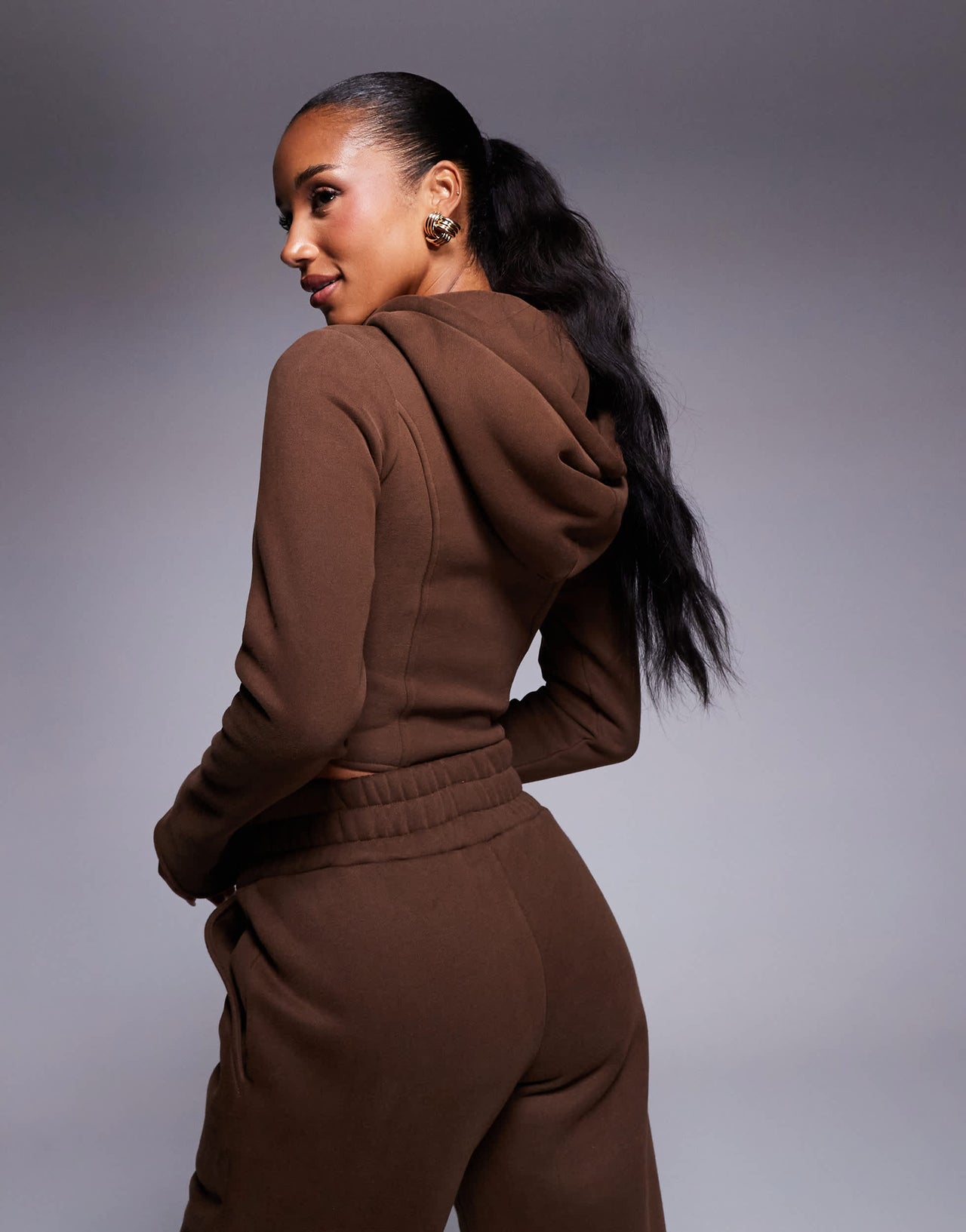 Wanderdoll Everyday fleece back corset zip up hoodie co-ord in chocolate