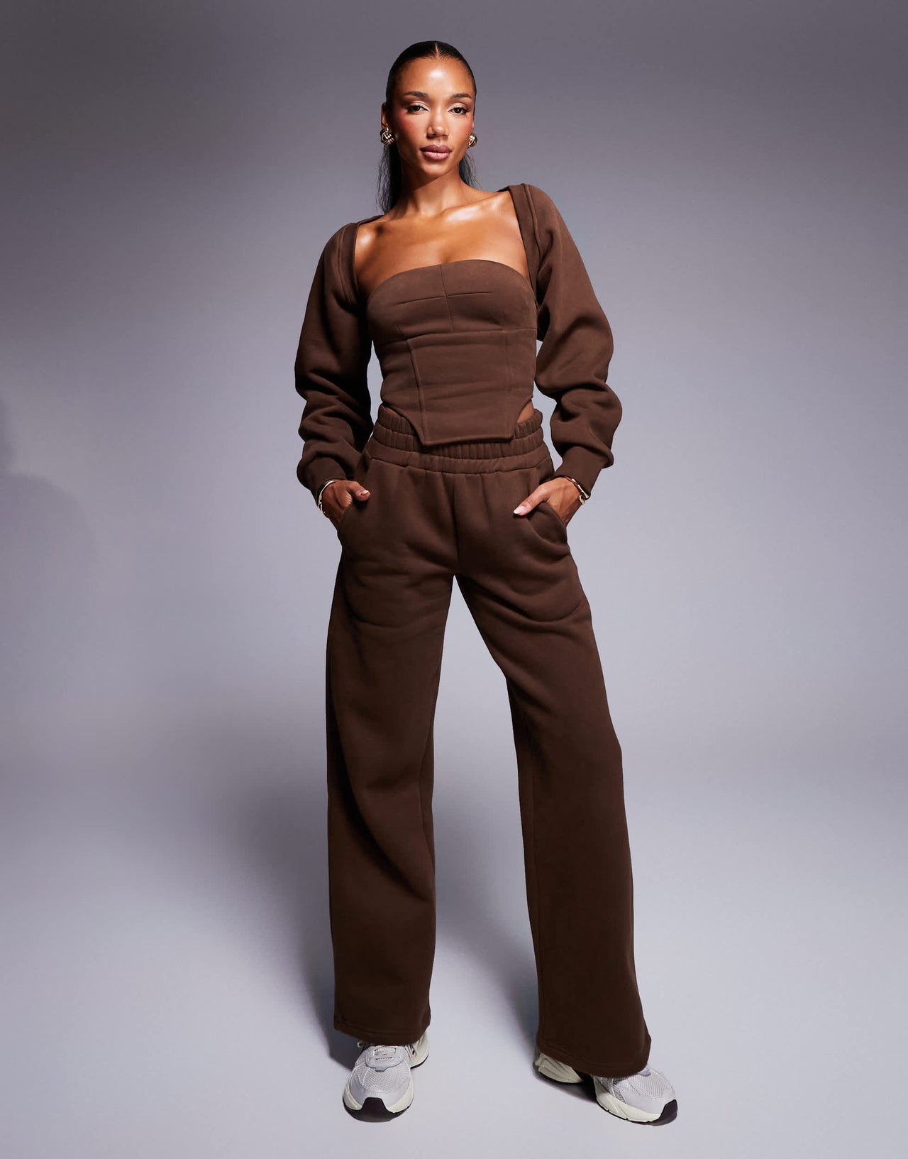 Wanderdoll Everyday fleece back corset top co-ord in chocolate