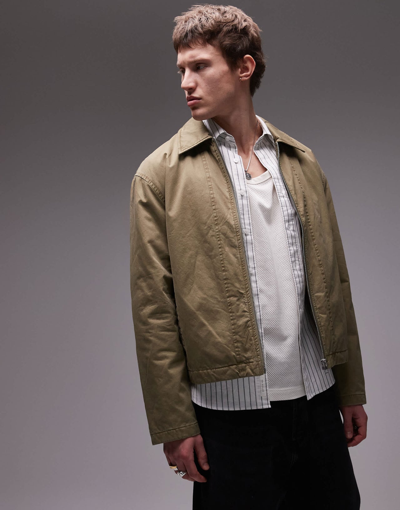 Topman twill Harrington jacket in khaki