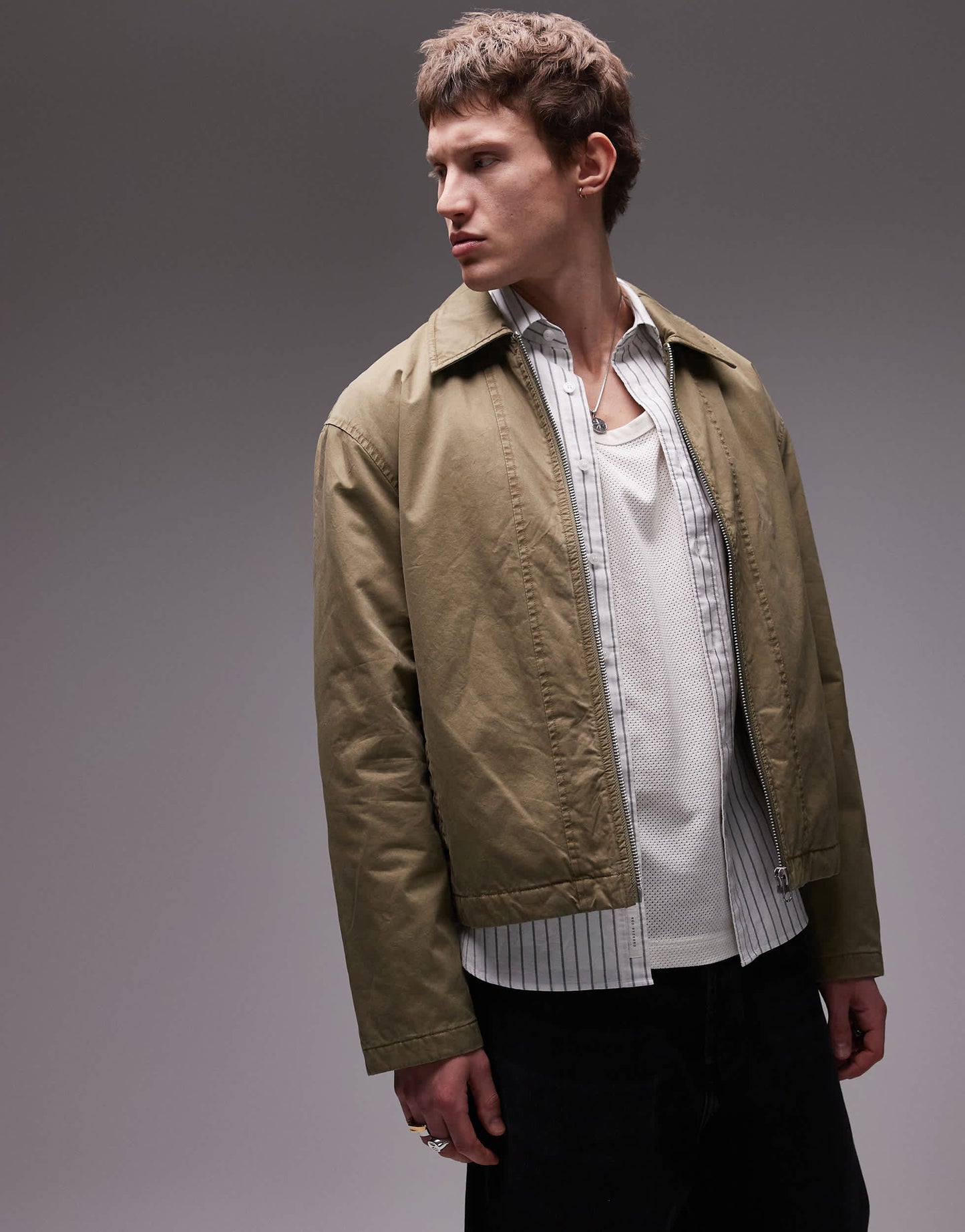 Topman twill Harrington jacket in khaki