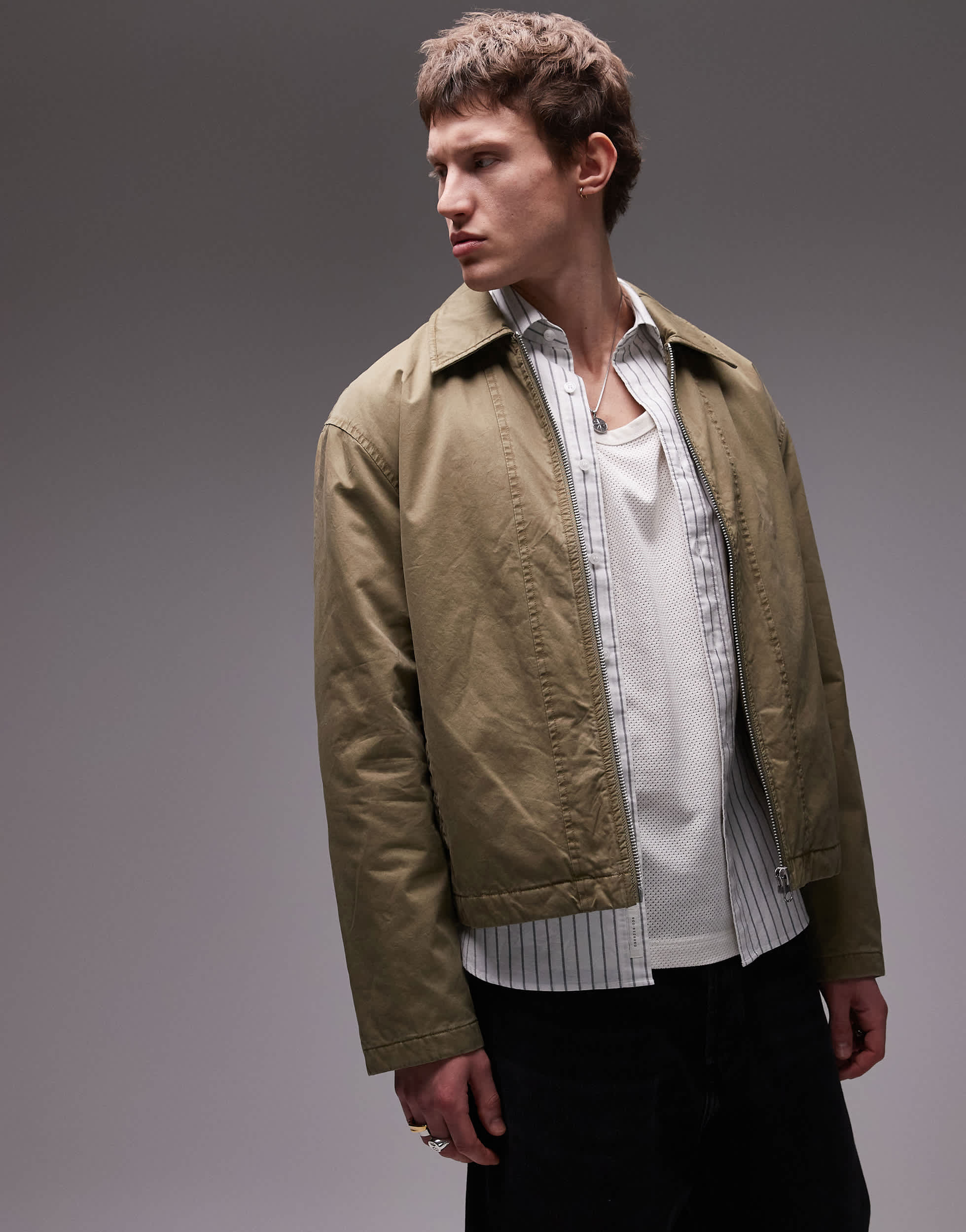 Topman twill Harrington jacket in khaki