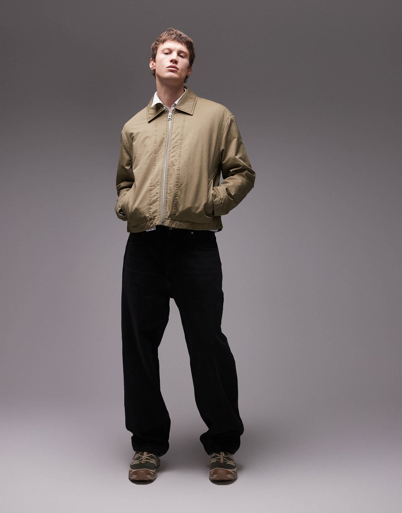 Topman twill Harrington jacket in khaki