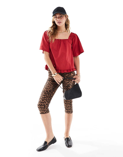 ASOS DESIGN smock top with elasticated neckline in red