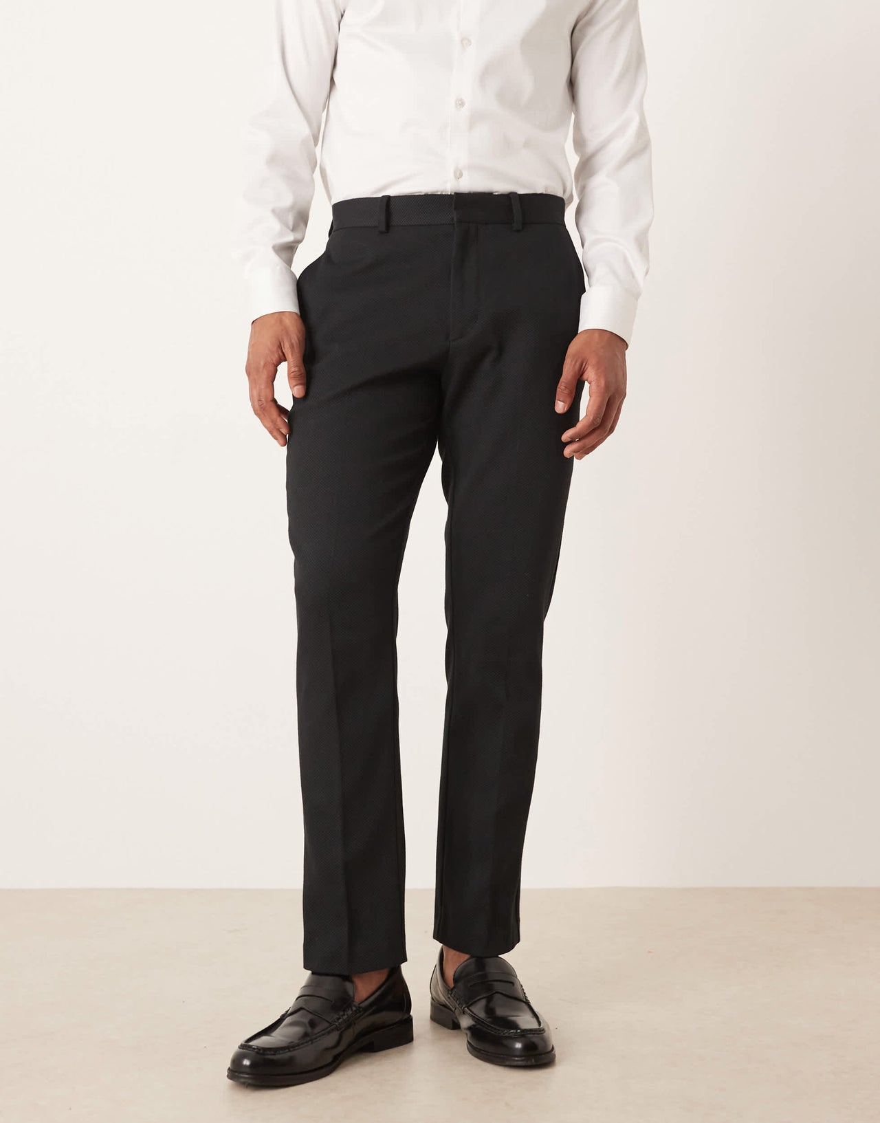 ASOS DESIGN slim tuxedo suit trousers in black texture