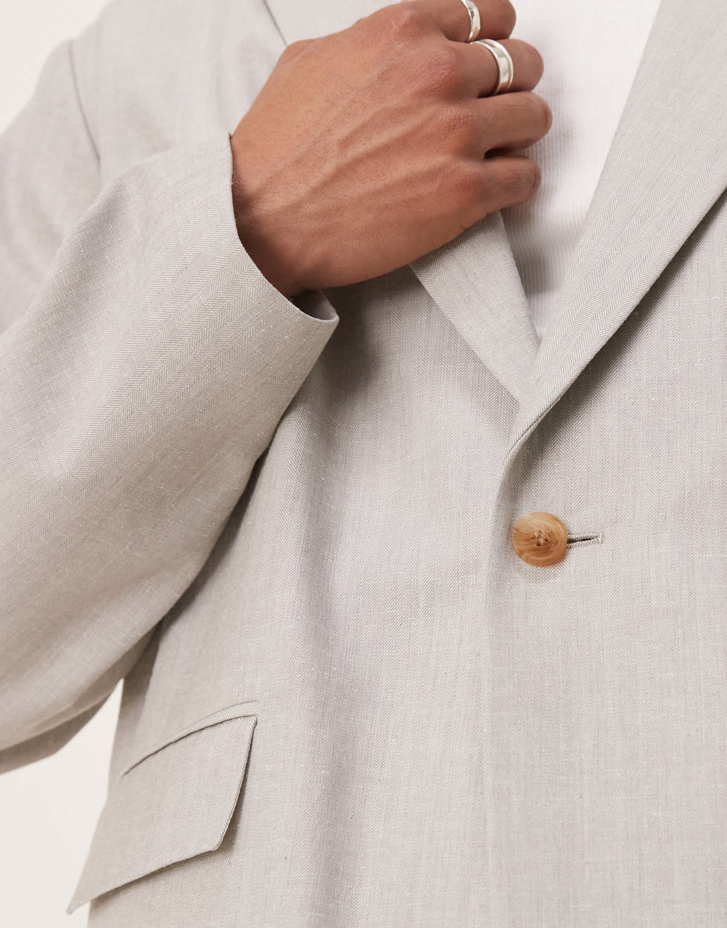 ASOS DESIGN boxy suit jacket with linen in grey texture