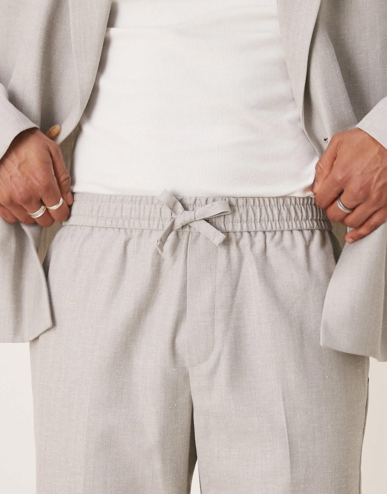 ASOS DESIGN pull on suit trousers with linen in grey texture