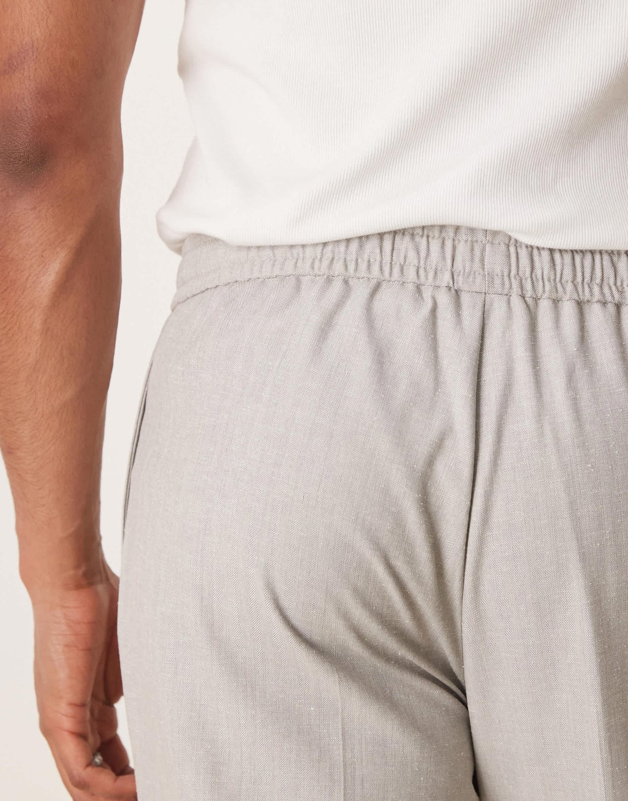 ASOS DESIGN pull on suit trousers with linen in grey texture
