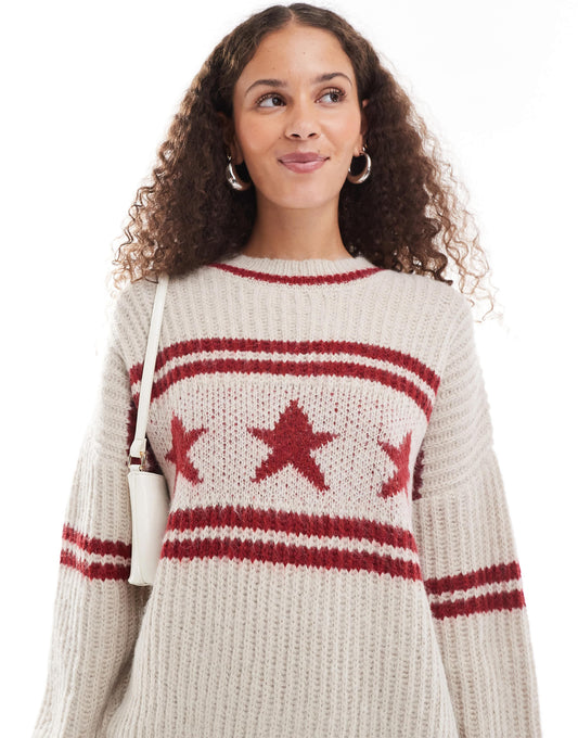 Motel lulees star motif oversized jumper in oat
