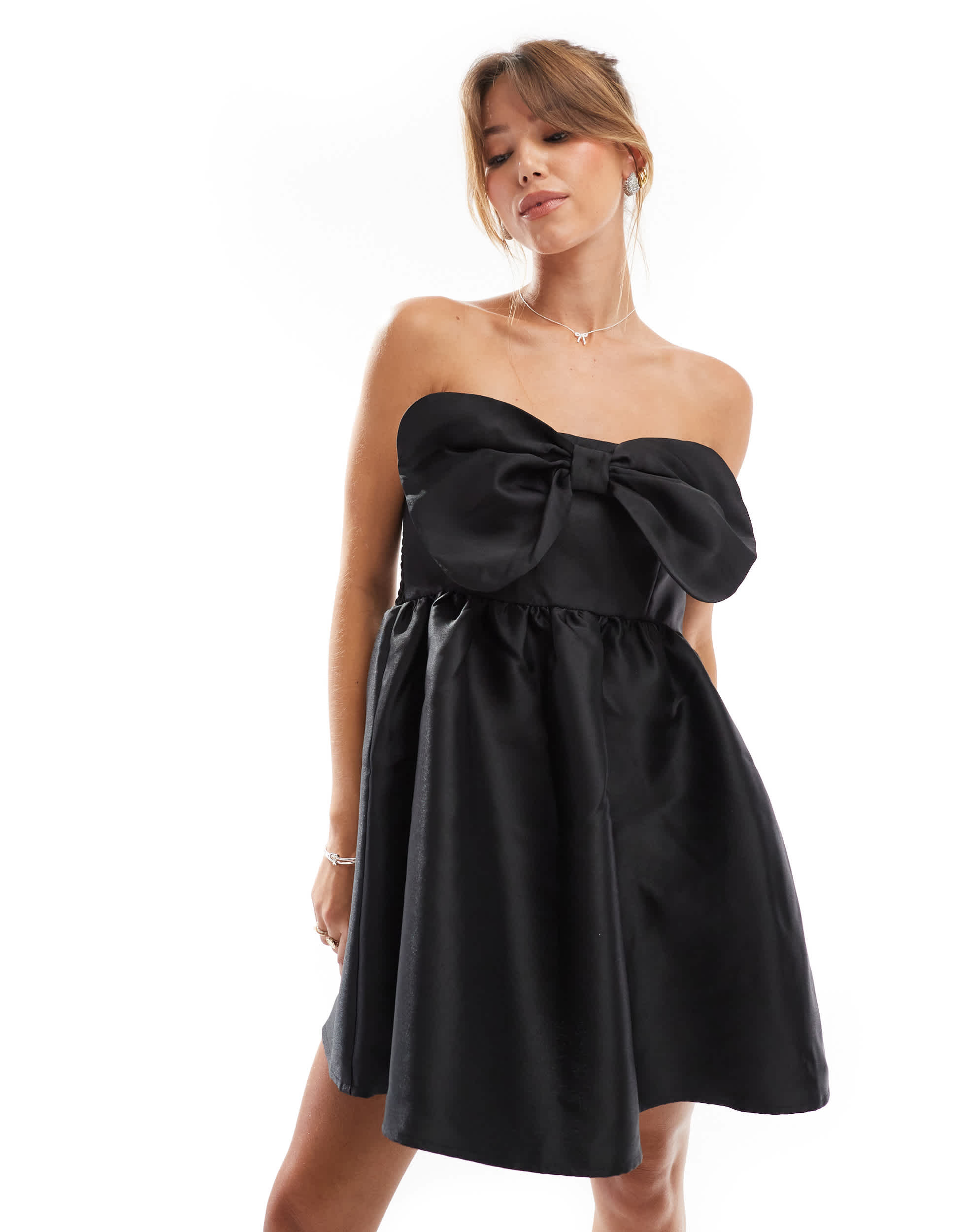 ONLY bow bandeau mini dress in black