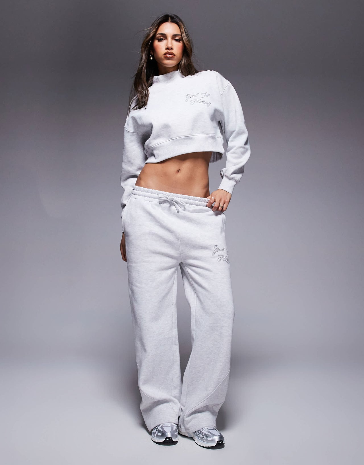 Good For Nothing co-ord flare overlock seam joggers in grey marl