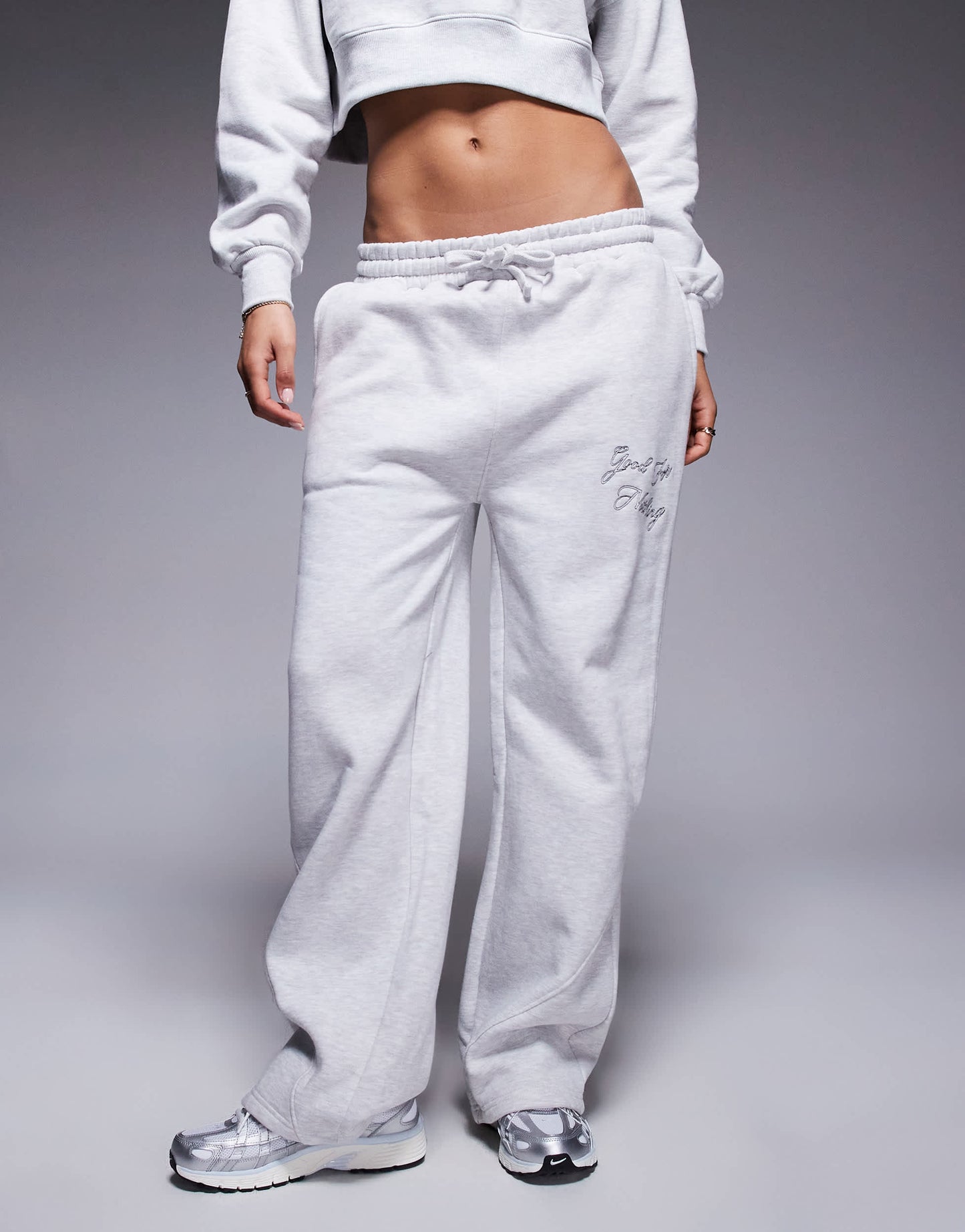 Good For Nothing co-ord flare overlock seam joggers in grey marl