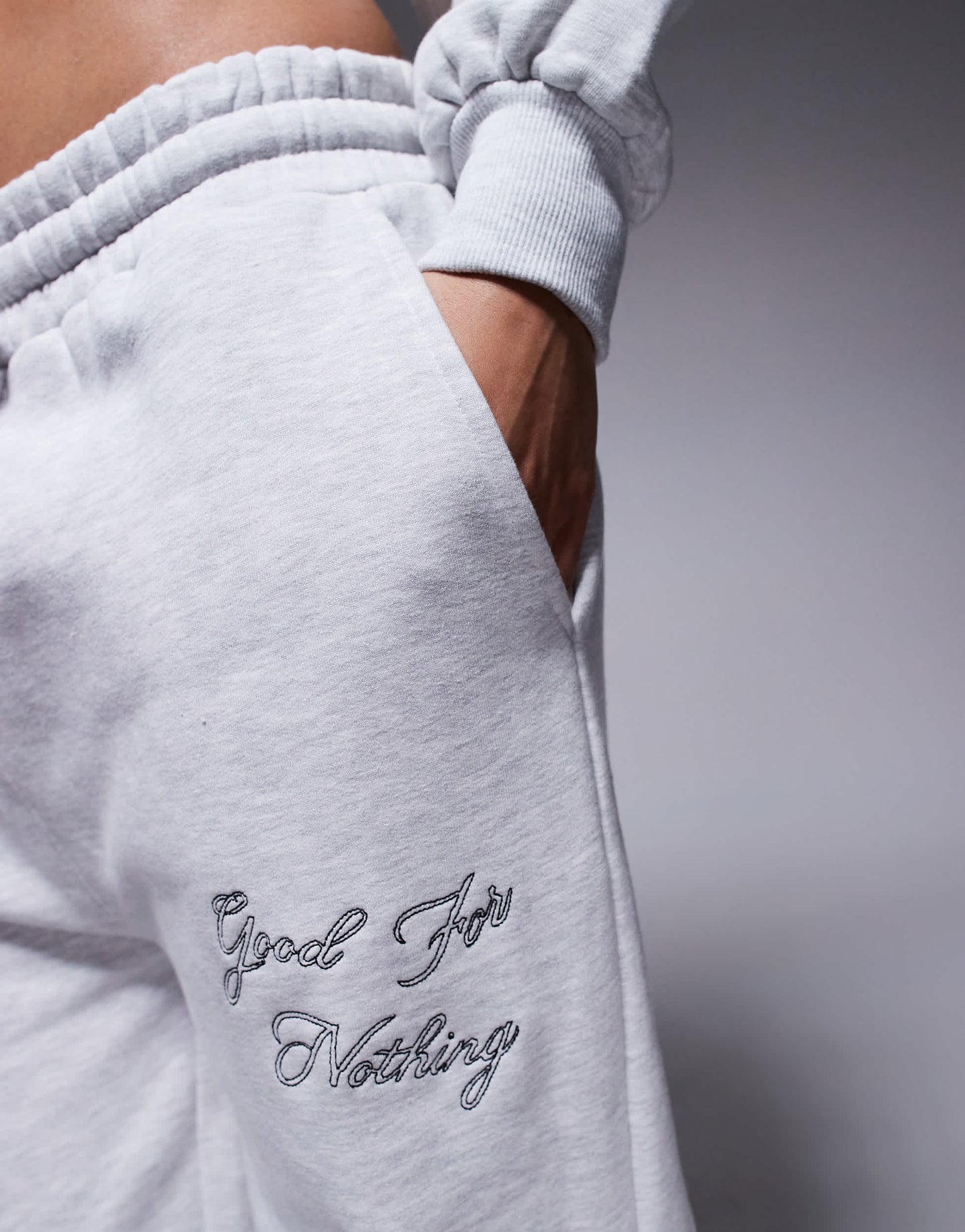 Good For Nothing co-ord flare overlock seam joggers in grey marl