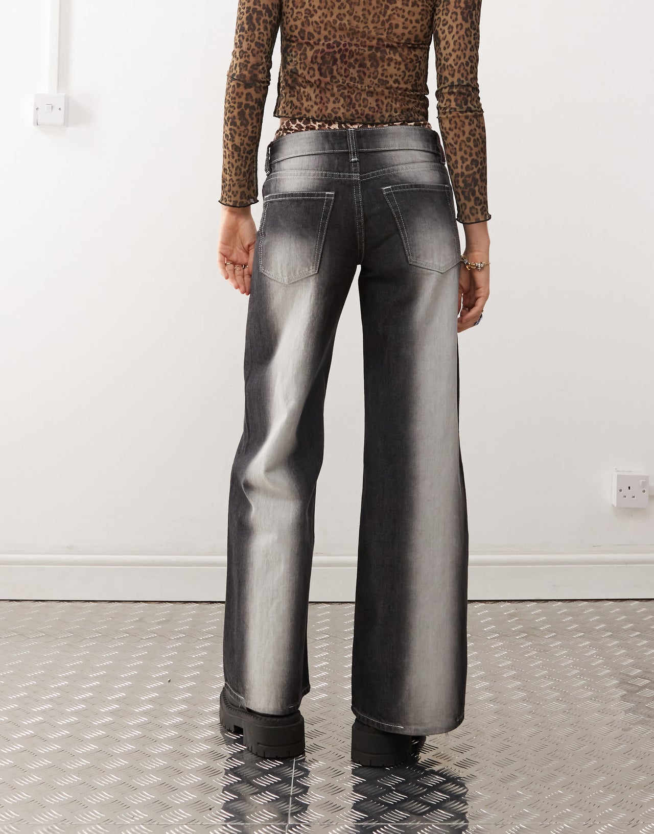 Cheap Monday Poser mid rise wide leg skater jeans with extreme spray in washed black