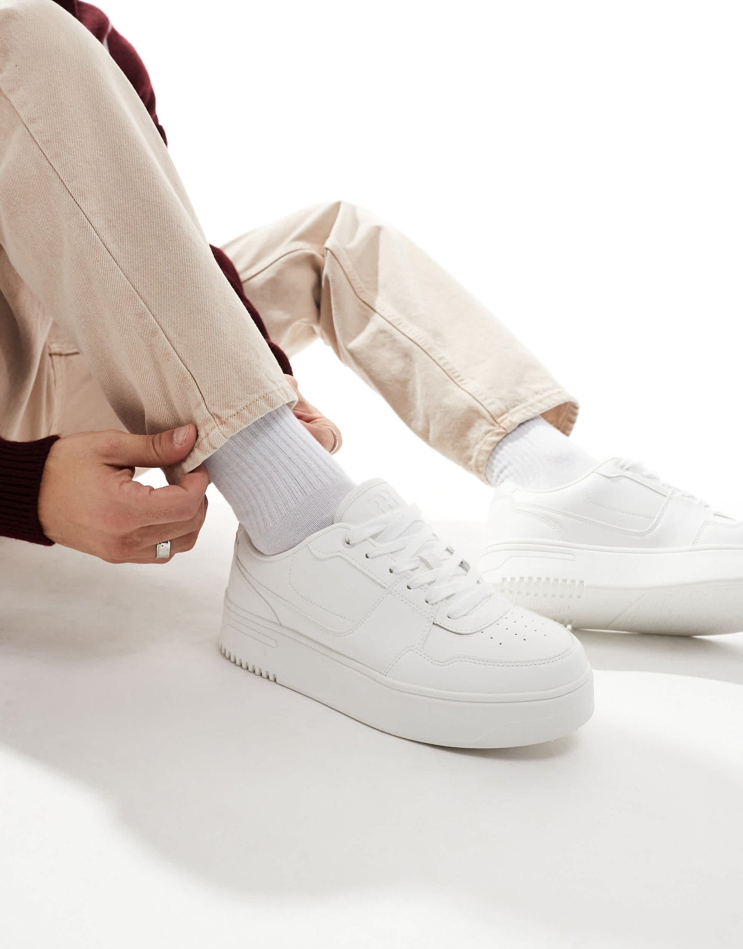 Pull&Bear chunky panel trainer in white
